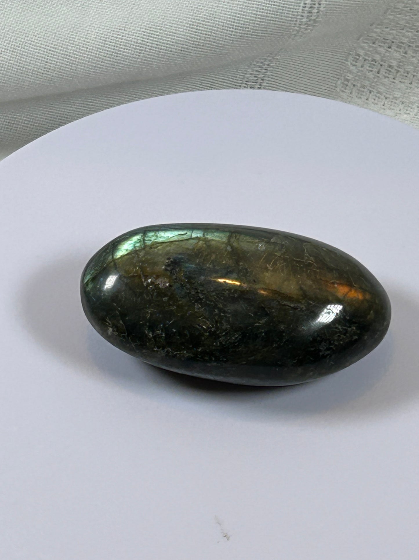 (#128) - LABRADORITE PALM STONE POLISHED - NEW