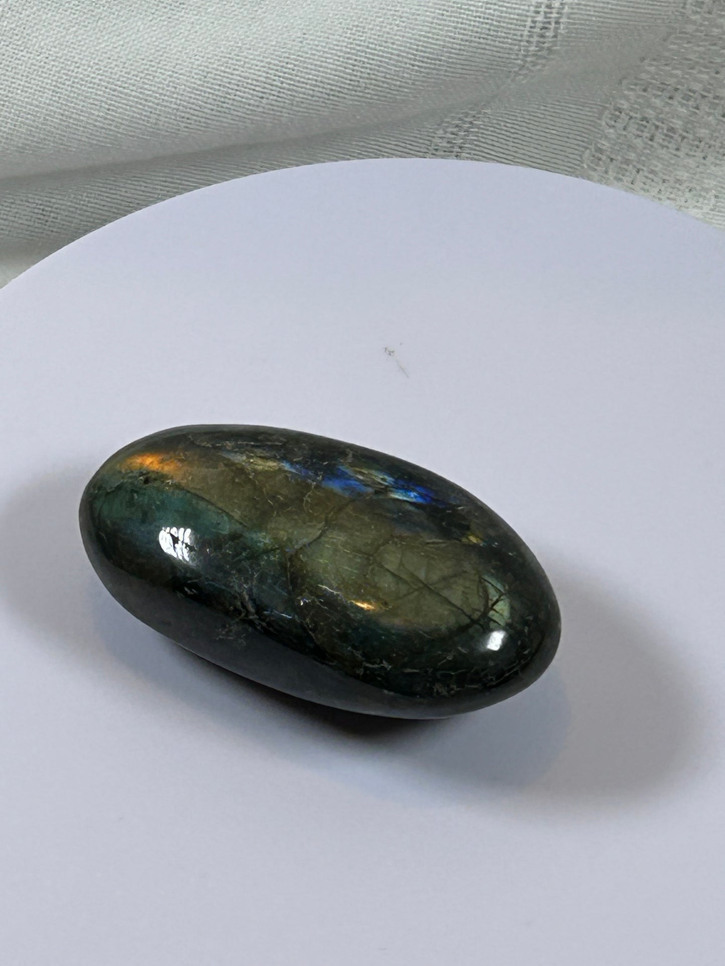 (#128) - LABRADORITE PALM STONE POLISHED - NEW