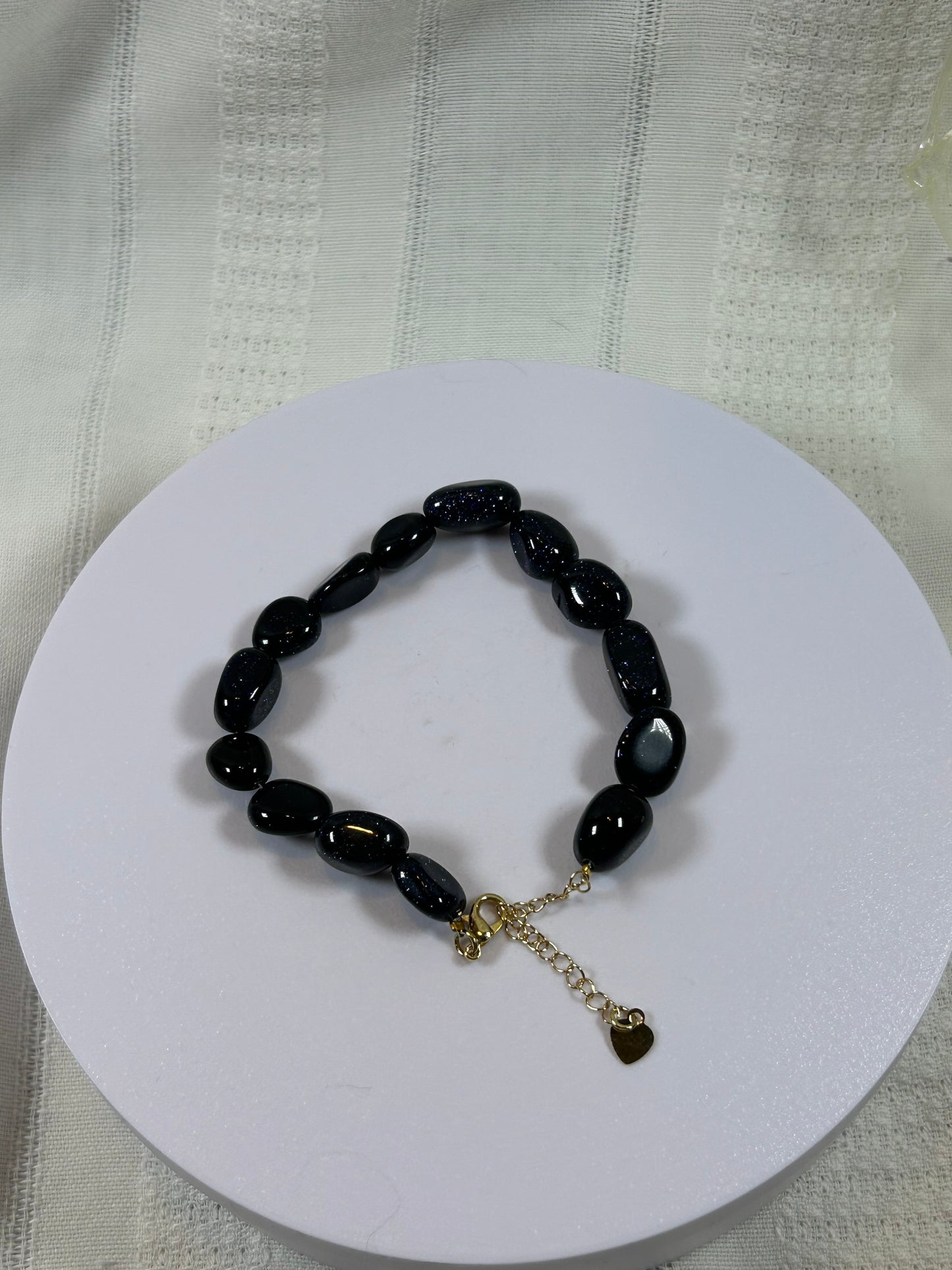 (#187) - BLACK GOLDSTONE CRYSTAL ADJUSTABLE BRACELET - NEW