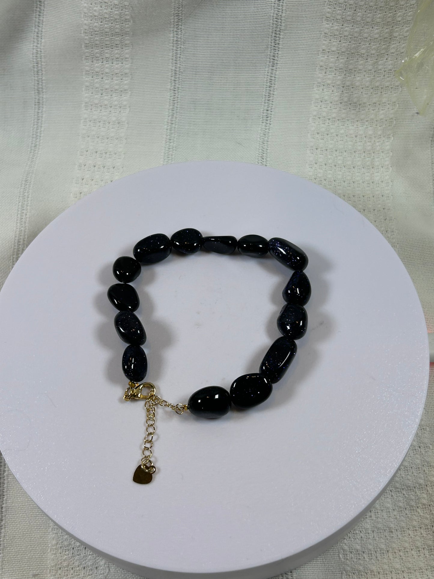 (#187) - BLACK GOLDSTONE CRYSTAL ADJUSTABLE BRACELET - NEW