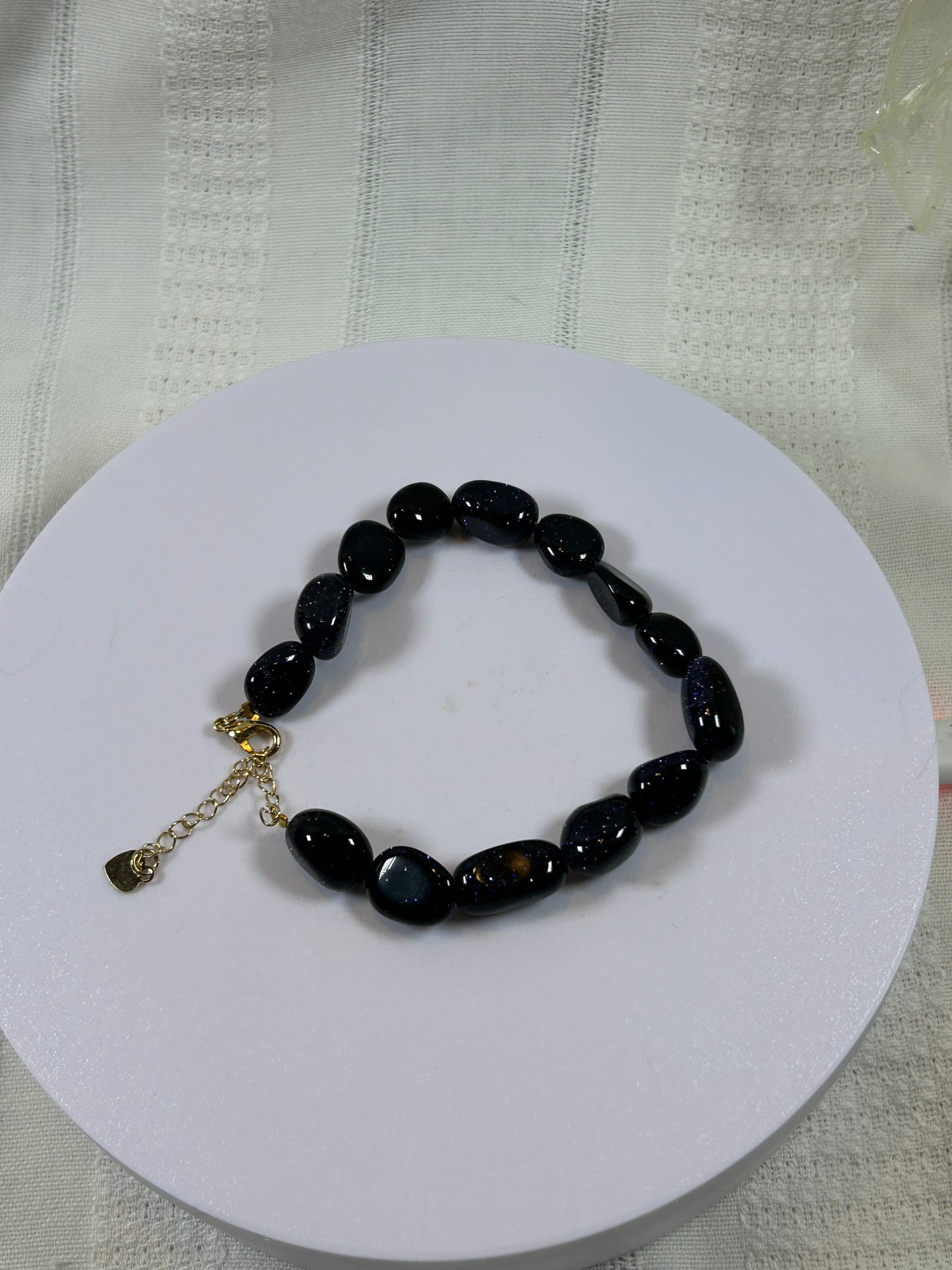 (#187) - BLACK GOLDSTONE CRYSTAL ADJUSTABLE BRACELET - NEW