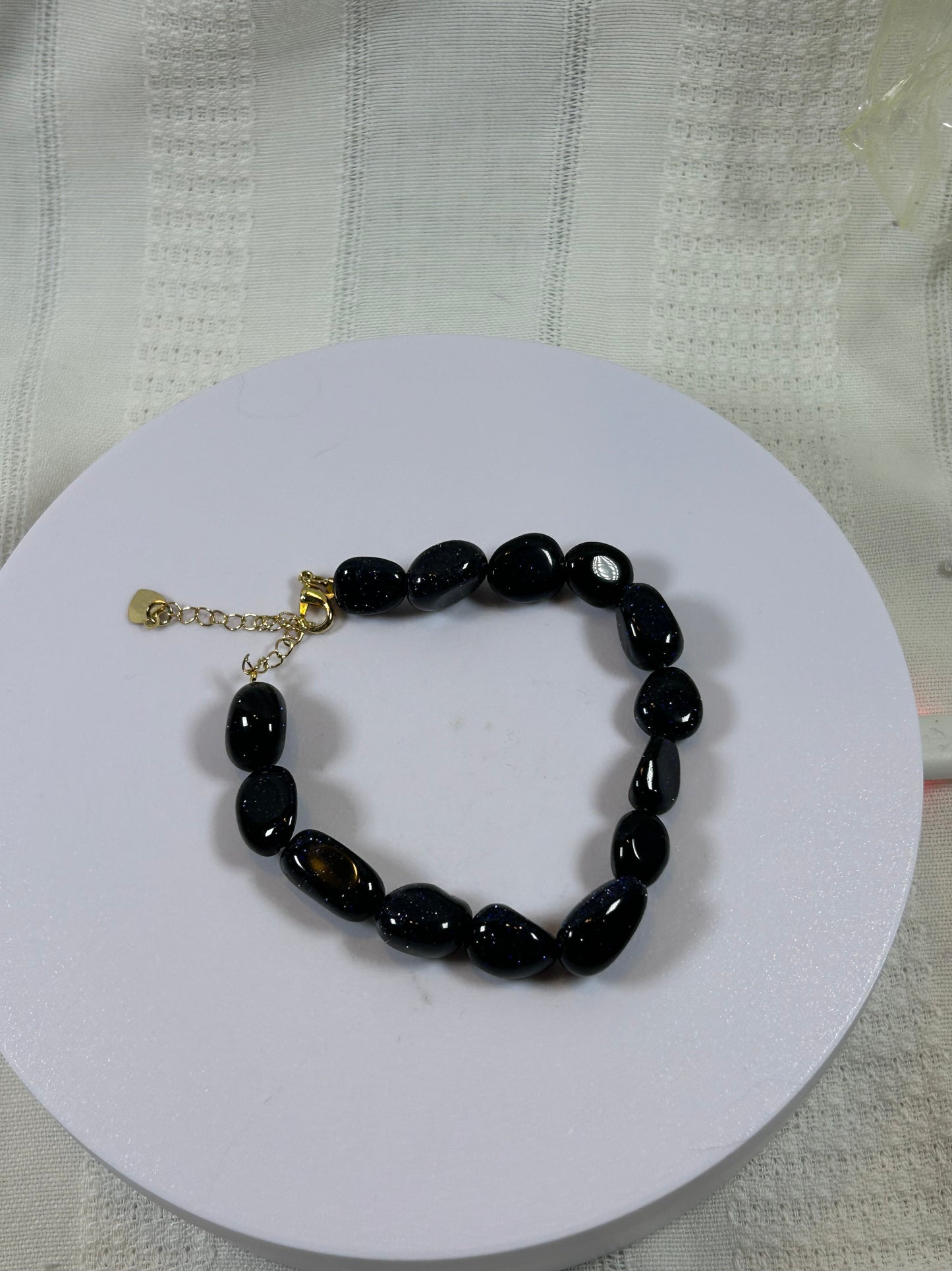 (#187) - BLACK GOLDSTONE CRYSTAL ADJUSTABLE BRACELET - NEW