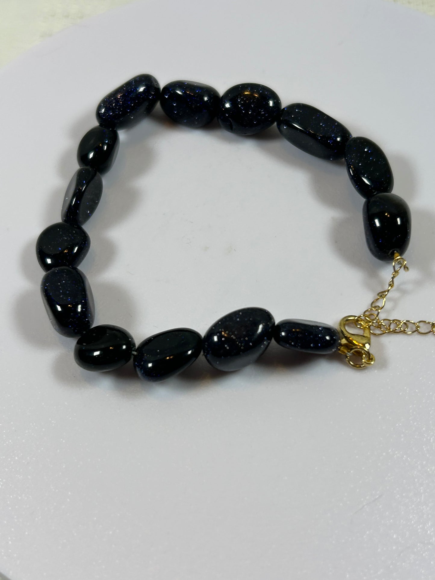 (#187) - BLACK GOLDSTONE CRYSTAL ADJUSTABLE BRACELET - NEW