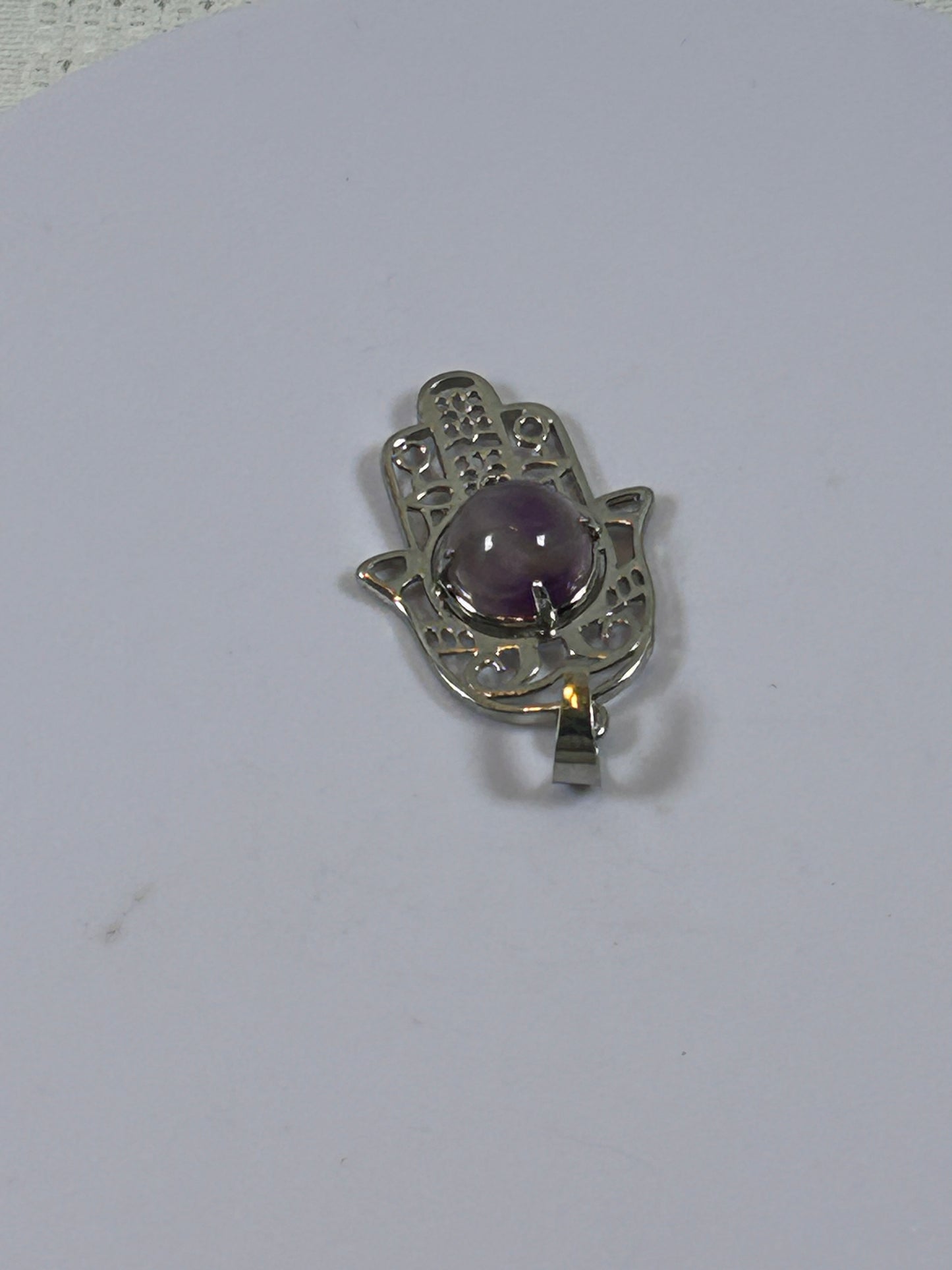 (#212) - AMETHYST HAMSA HAND PENDANT - NEW