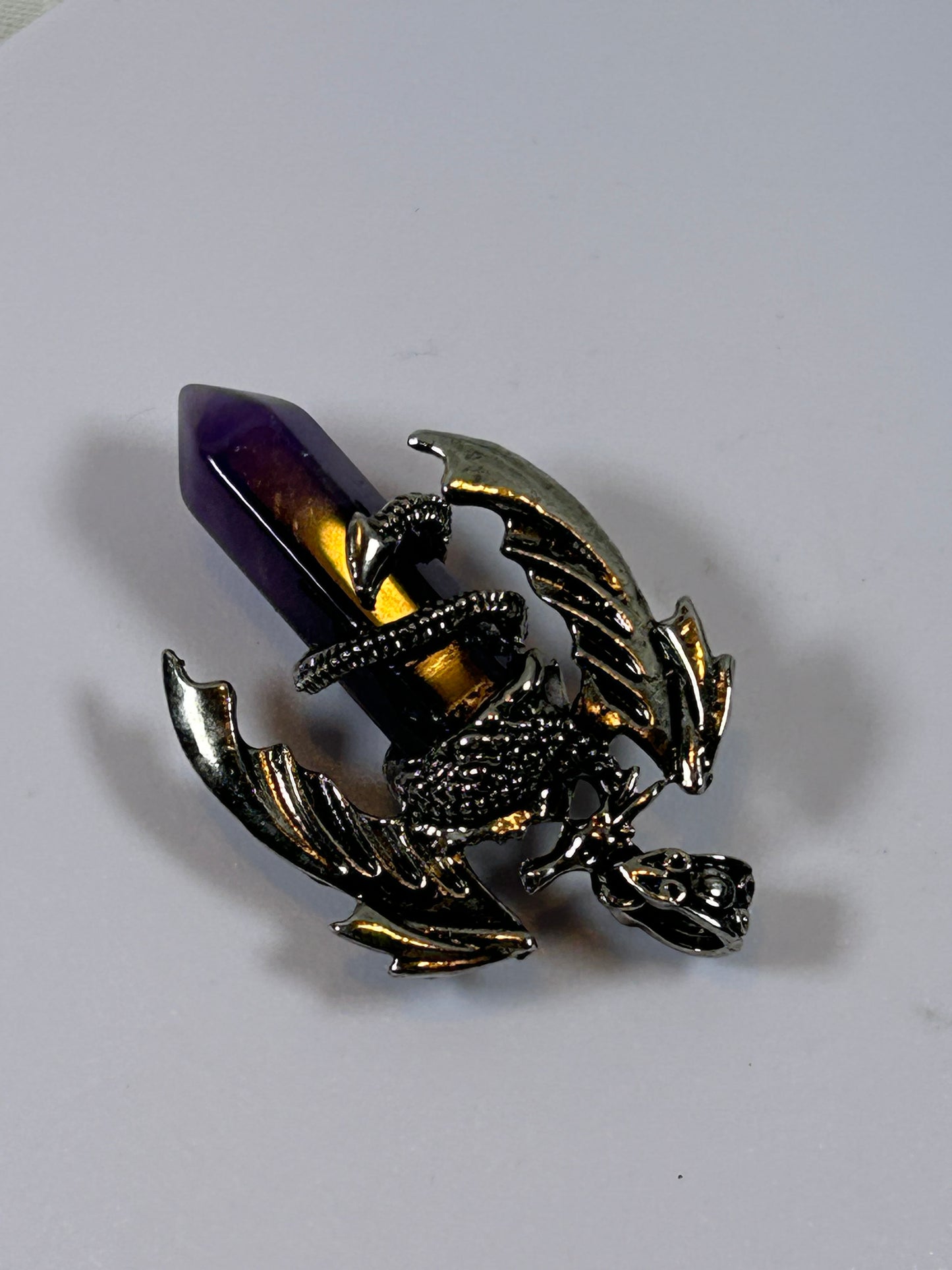 (#215) - AMETHYST POINT PENDANT WITH WINGS - NEW