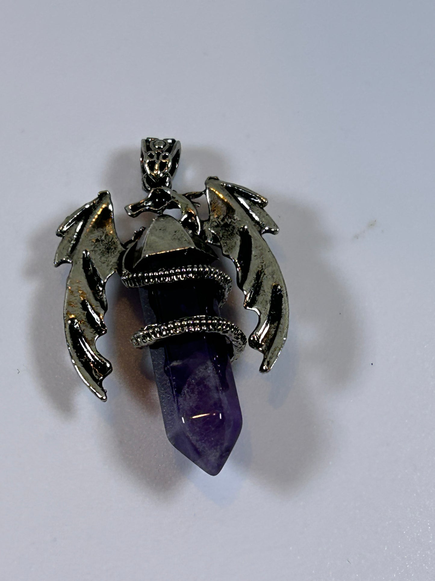 (#215) - AMETHYST POINT PENDANT WITH WINGS - NEW
