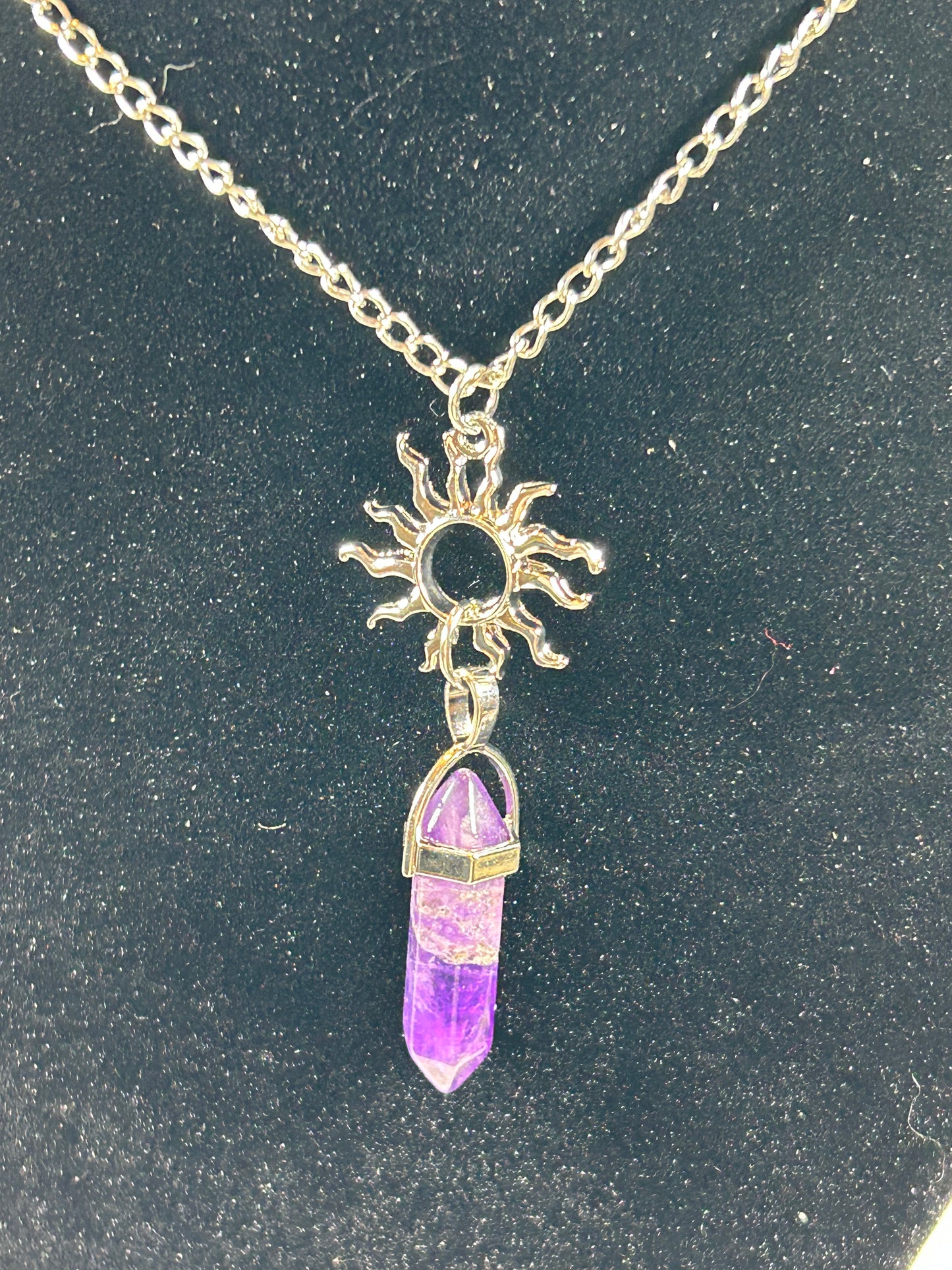 (#218) - AMETHYST POINT PENDANT WITH SUN CHAIN - NEW