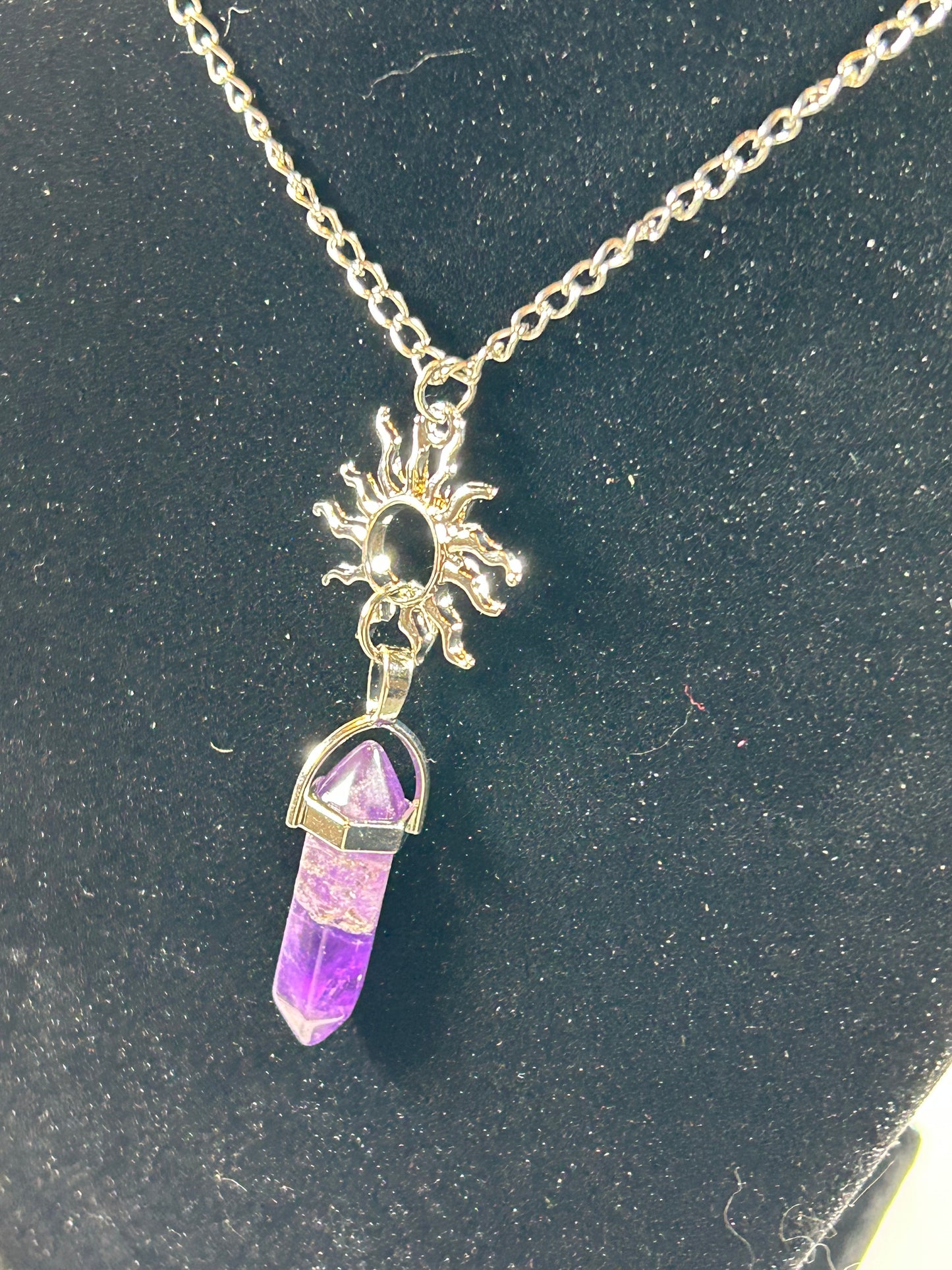 (#218) - AMETHYST POINT PENDANT WITH SUN CHAIN - NEW
