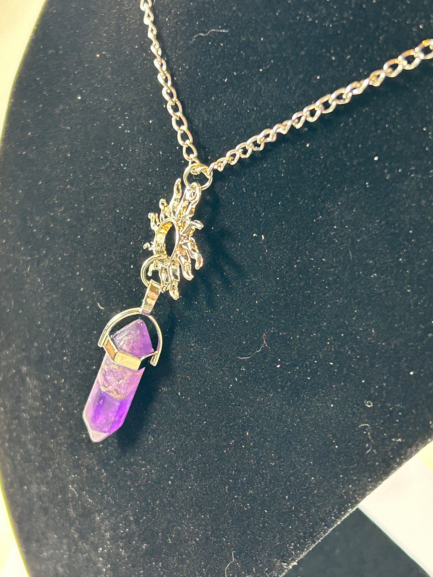 (#218) - AMETHYST POINT PENDANT WITH SUN CHAIN - NEW