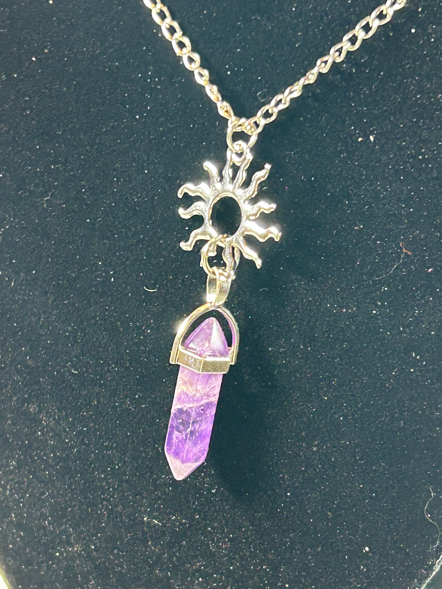 (#218) - AMETHYST POINT PENDANT WITH SUN CHAIN - NEW