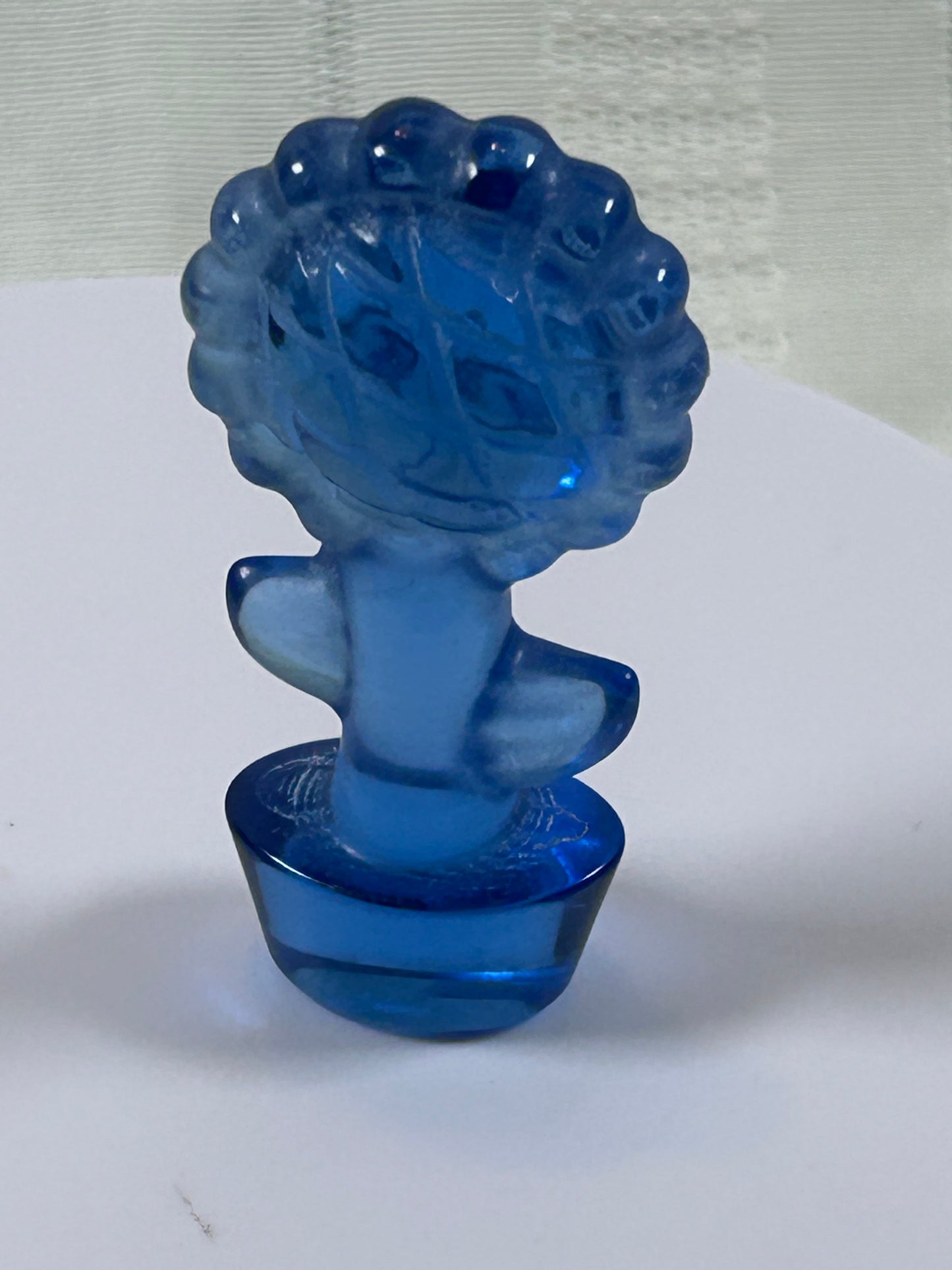 (#10) - BLUE SEA GLASS SUNFLOWER CARVING - NEW