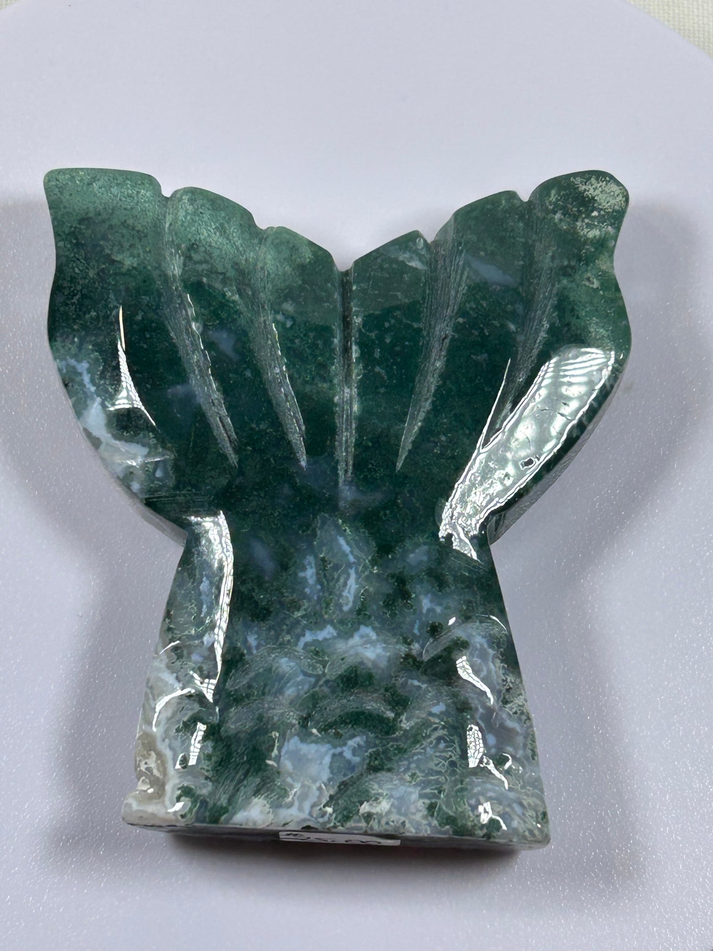 (#1106) - Moss Agate Whale Tail - New