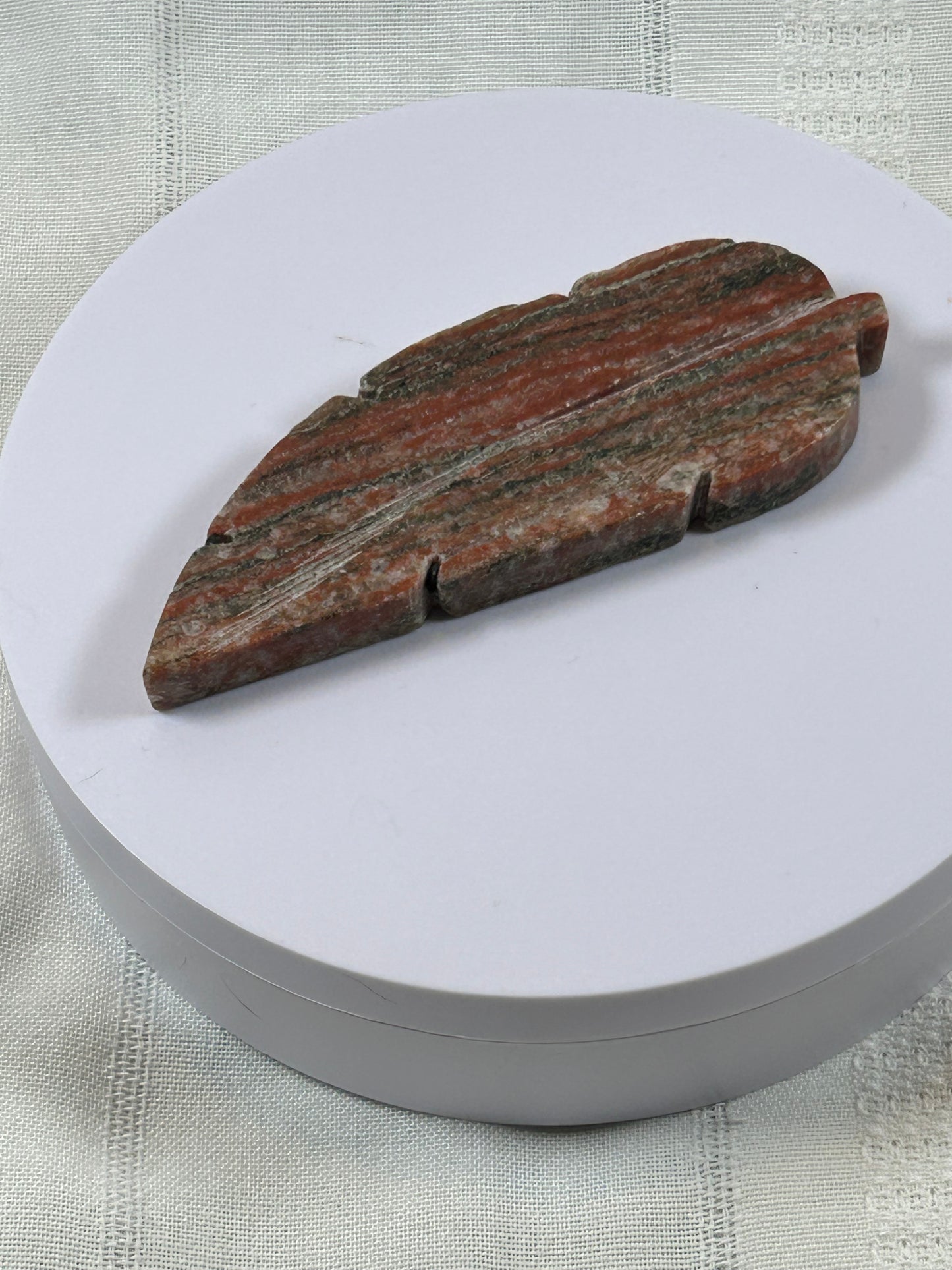 (#27) - RED JASPER FEATHER CARVING - NEW