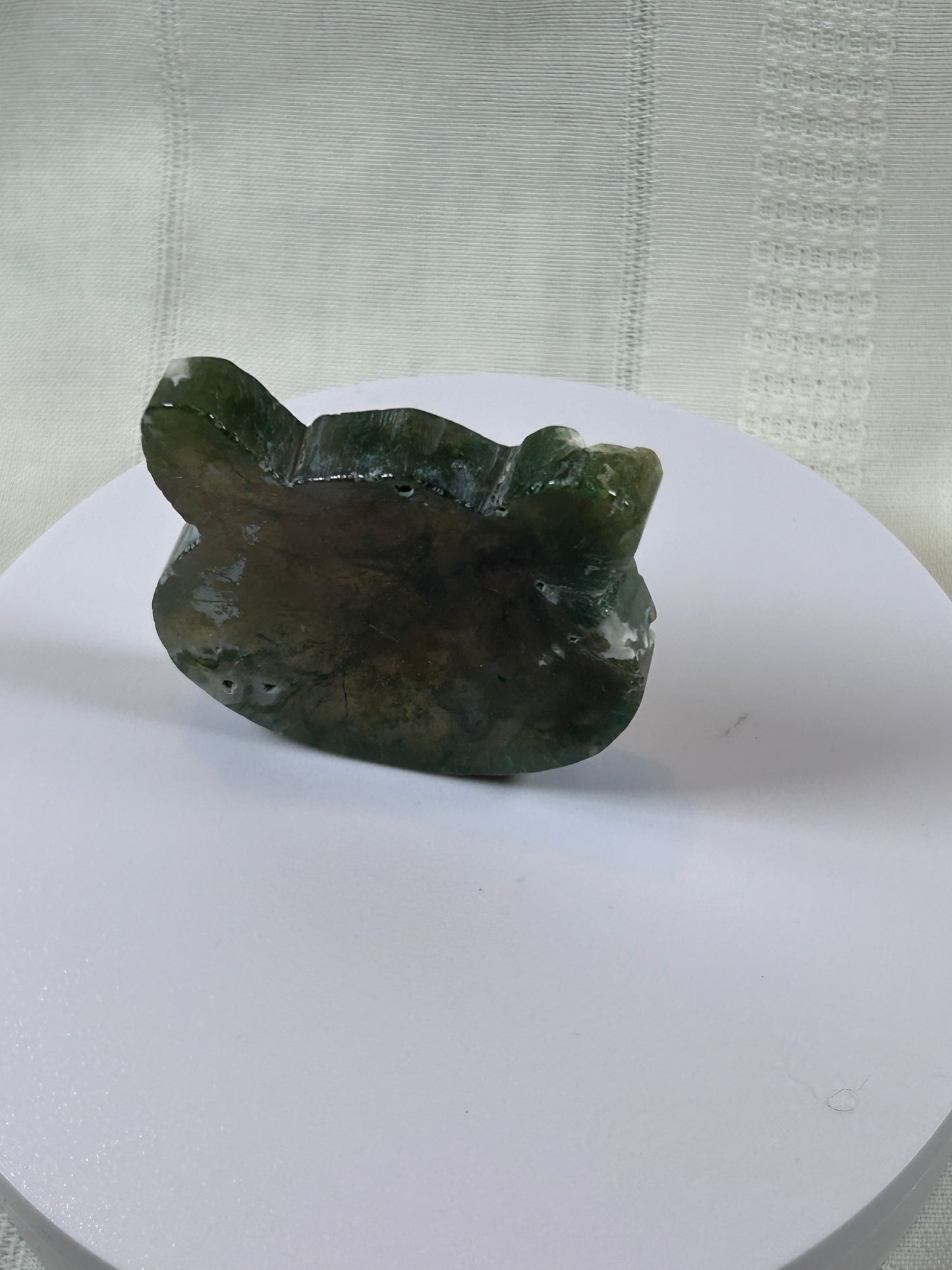 (#40) - GREEN MOSS AGATE BEAR HEAD CARVING - NEW