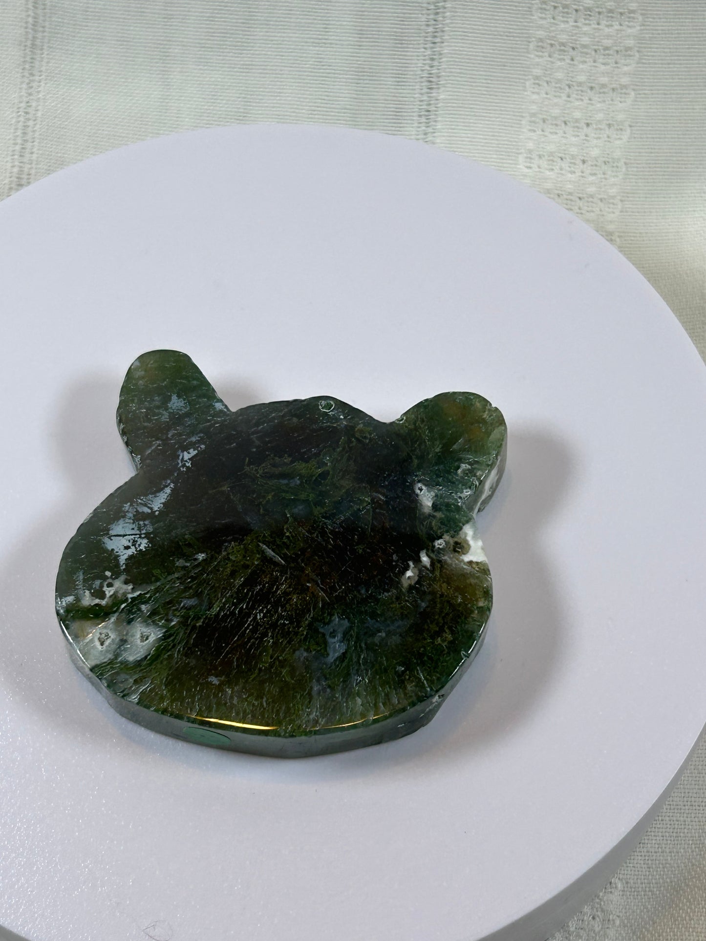 (#40) - GREEN MOSS AGATE BEAR HEAD CARVING - NEW
