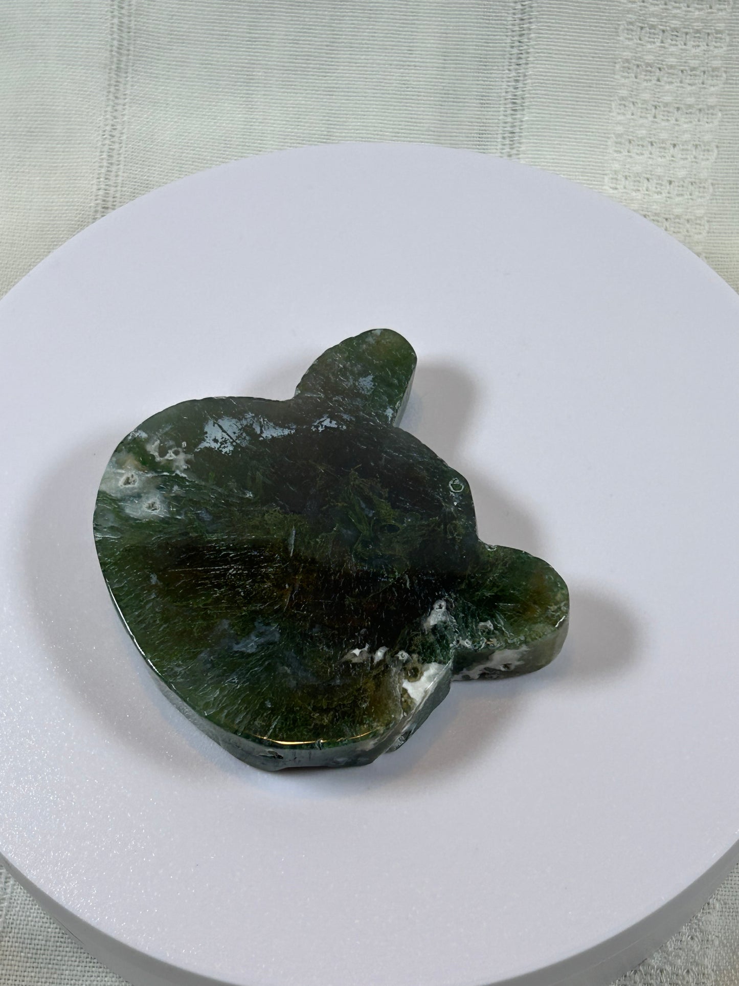 (#40) - GREEN MOSS AGATE BEAR HEAD CARVING - NEW