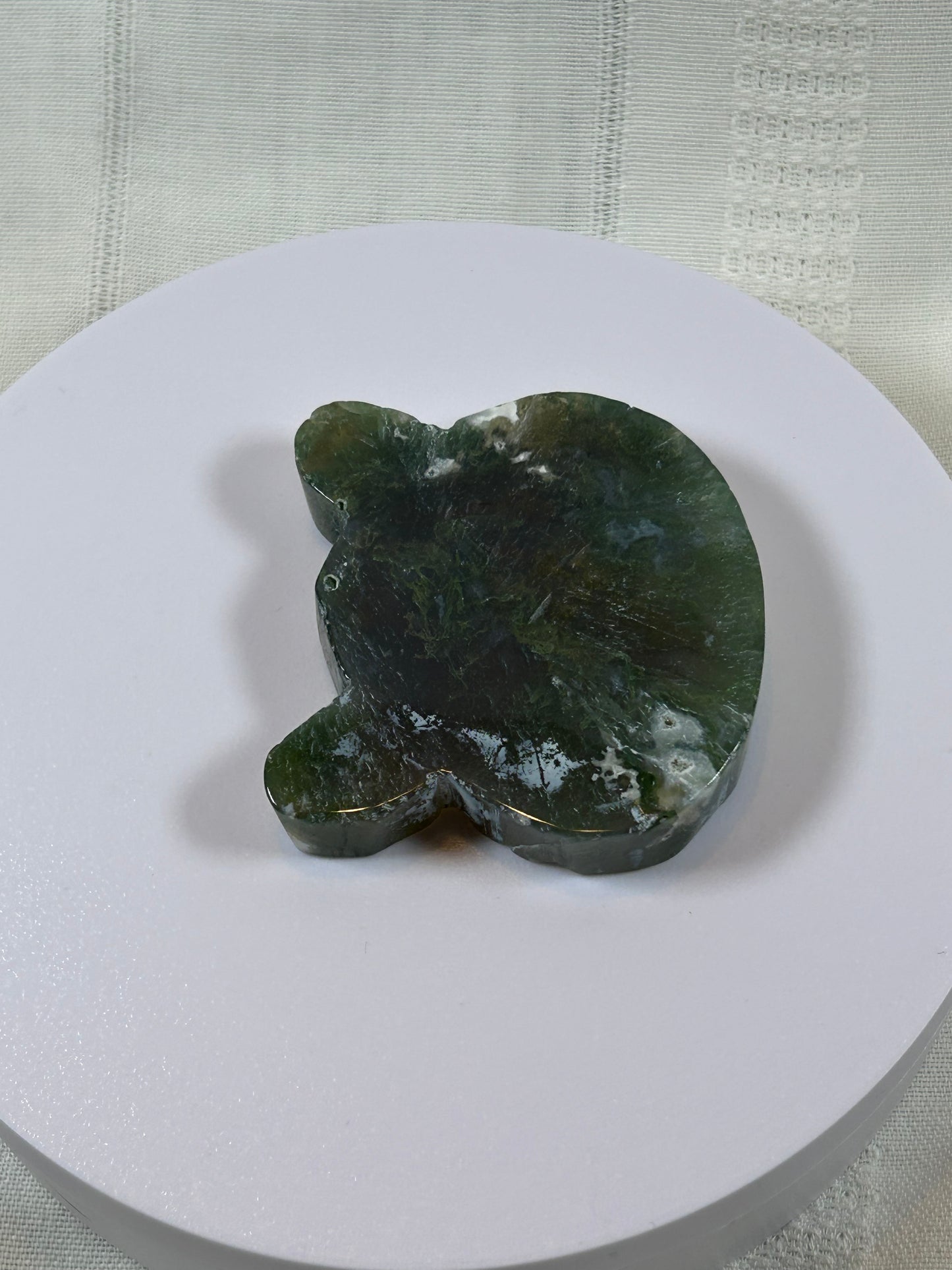 (#40) - GREEN MOSS AGATE BEAR HEAD CARVING - NEW