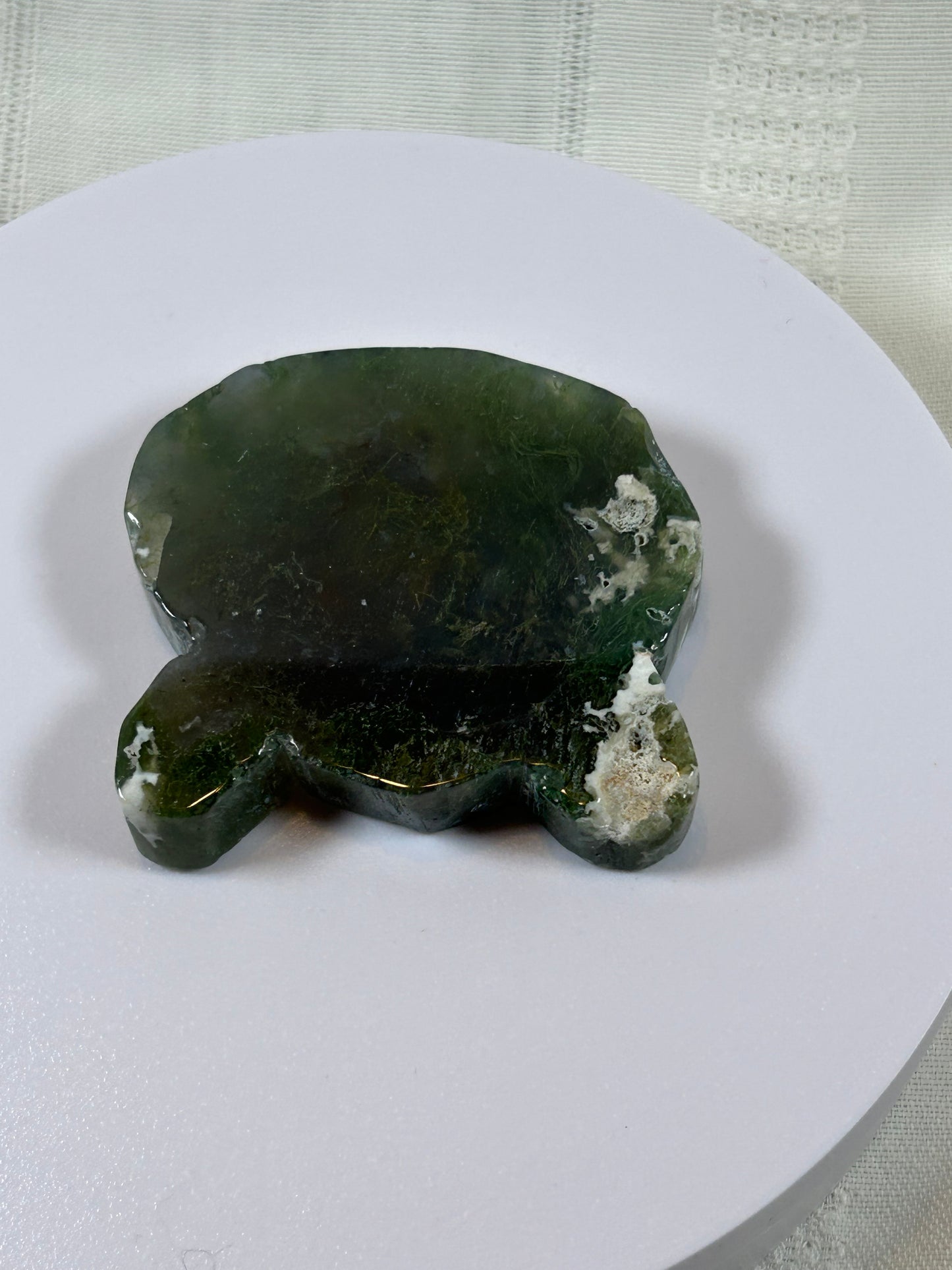 (#40) - GREEN MOSS AGATE BEAR HEAD CARVING - NEW