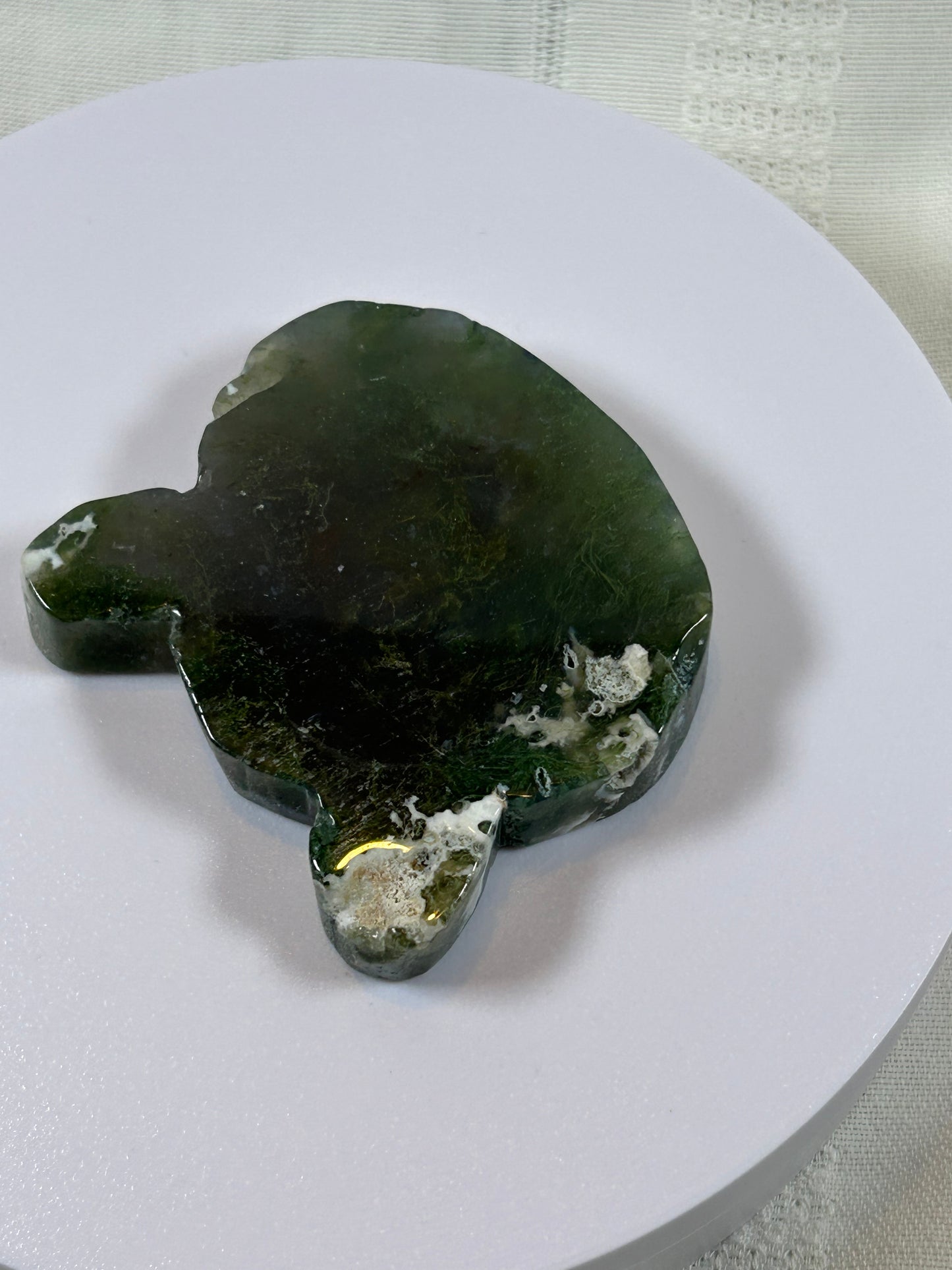 (#40) - GREEN MOSS AGATE BEAR HEAD CARVING - NEW