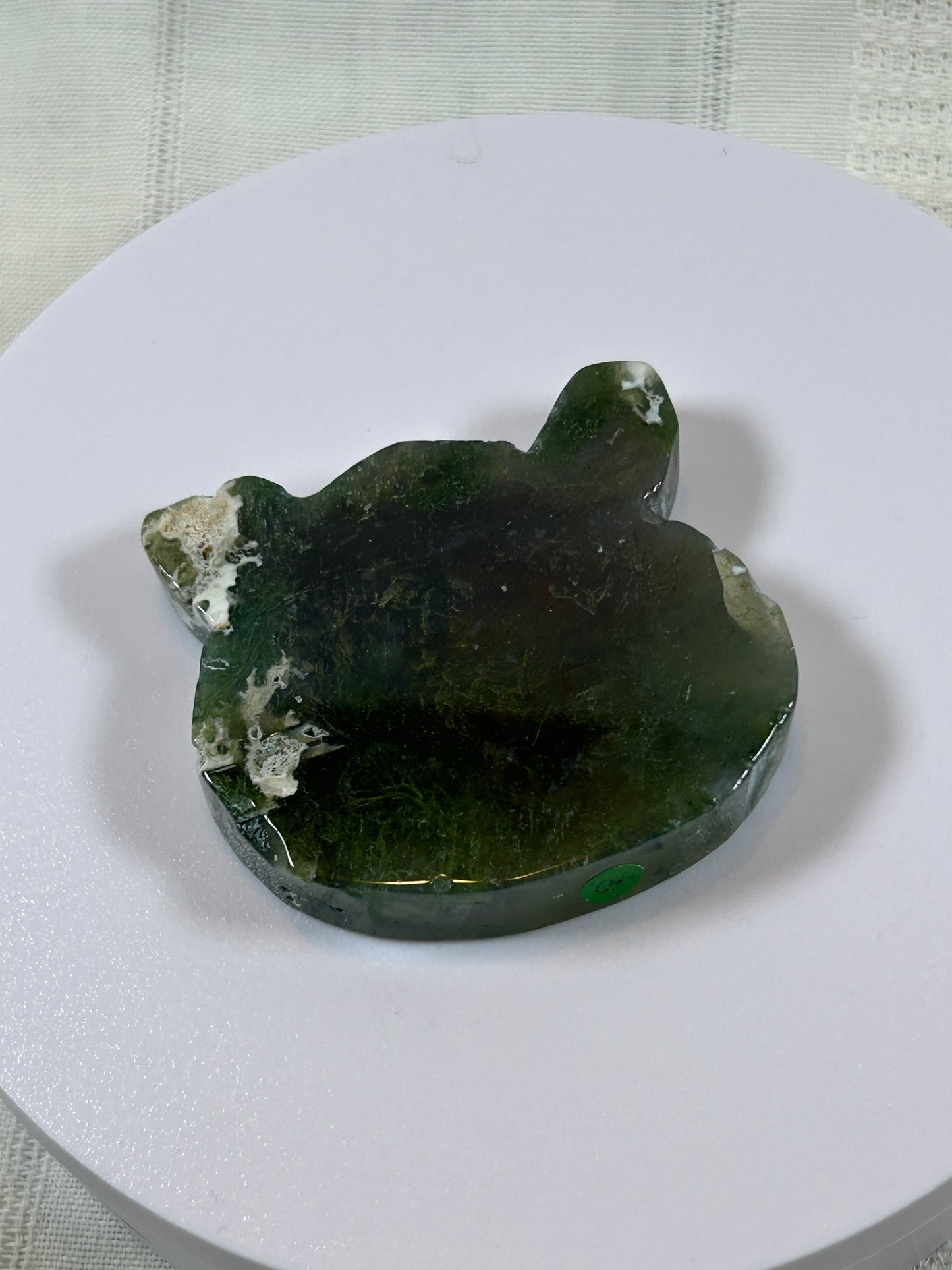 (#40) - GREEN MOSS AGATE BEAR HEAD CARVING - NEW