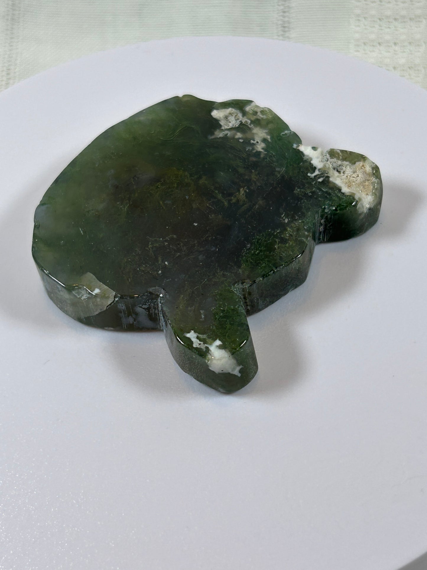 (#40) - GREEN MOSS AGATE BEAR HEAD CARVING - NEW