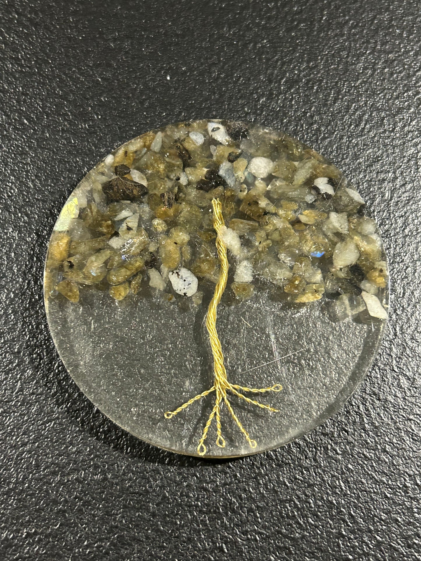 (#1236) - Labradorite Tree Acrylic Round Coaster - New