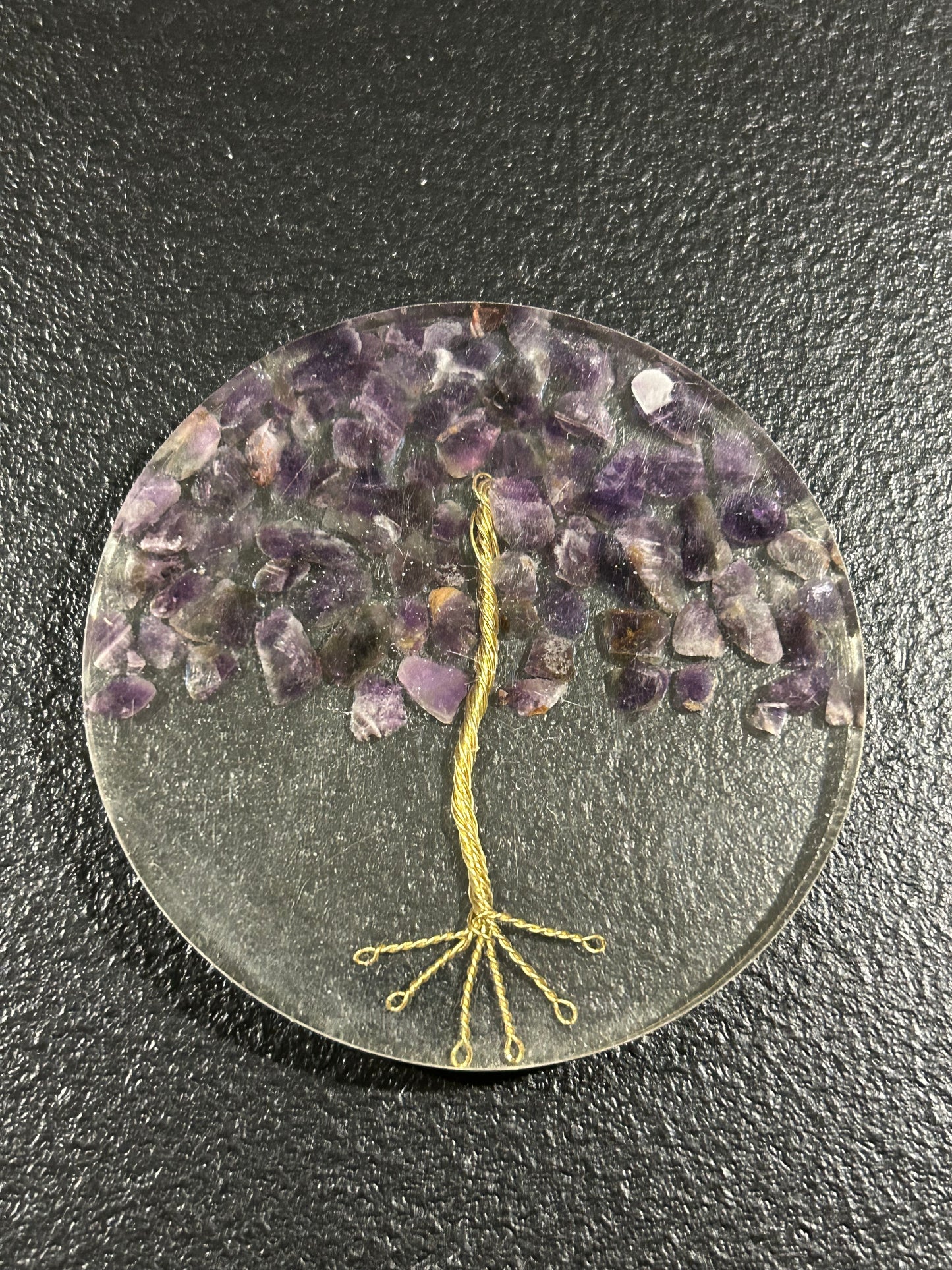 (#1235) - Amethyst Tree Acrylic Round Coaster - New