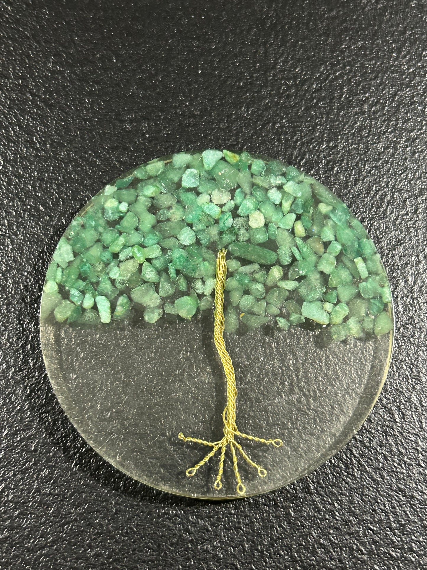 (#1234) - Green Aventurine Tree Acrylic Round Coaster - New