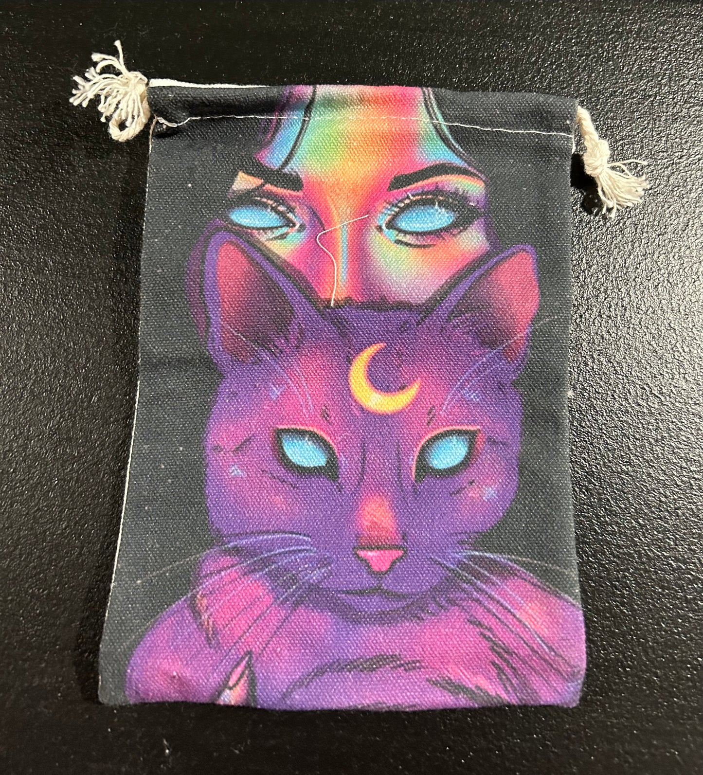 (#1214) - Canvas Bag - Cat with Crescent Moon - New