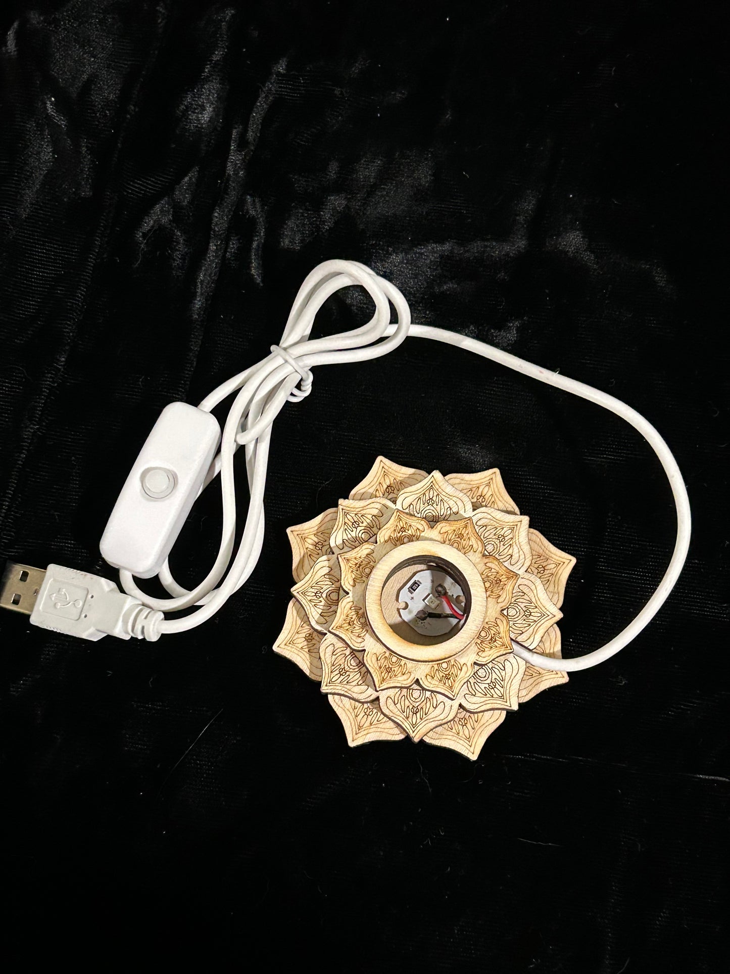 (#1298) - Sphere Holder - Wood - Color Changing Small Lotus - New