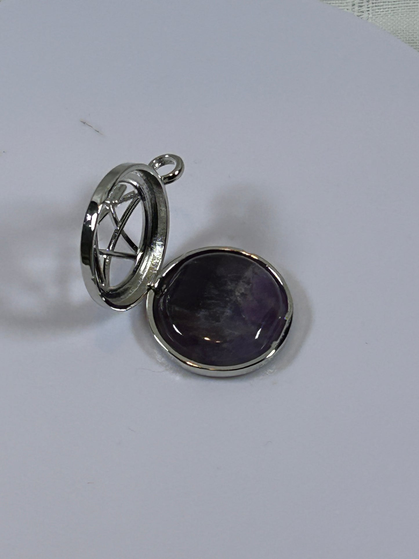 (#72) - TREE OF LIFE PENTACLE STONE LOCKET AMETHYST - NEW