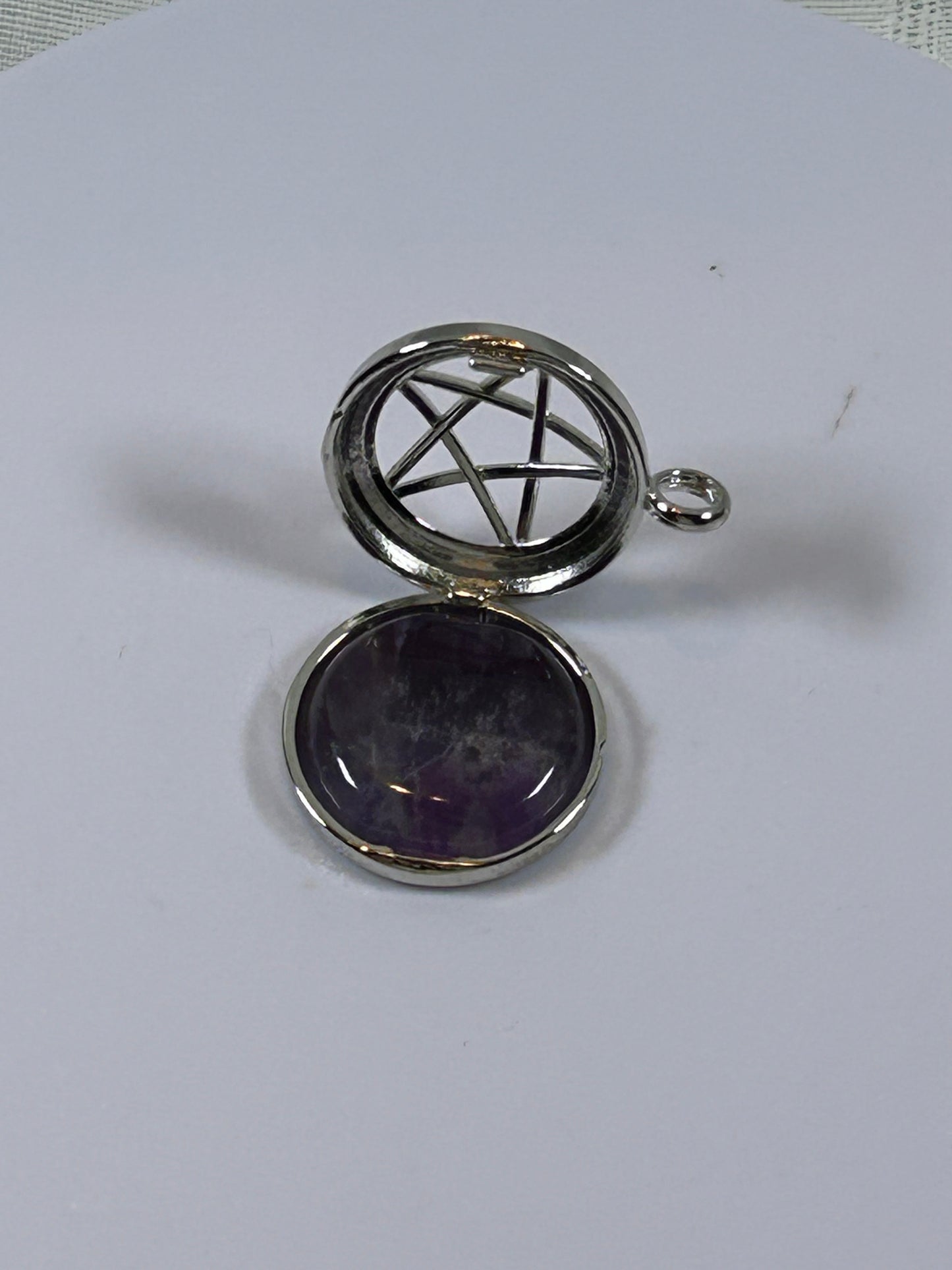 (#72) - TREE OF LIFE PENTACLE STONE LOCKET AMETHYST - NEW