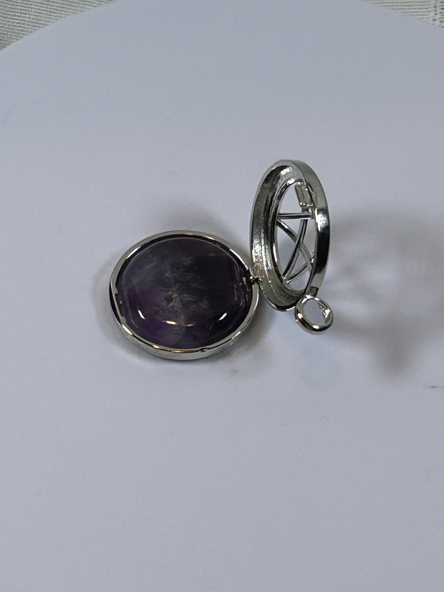 (#72) - TREE OF LIFE PENTACLE STONE LOCKET AMETHYST - NEW