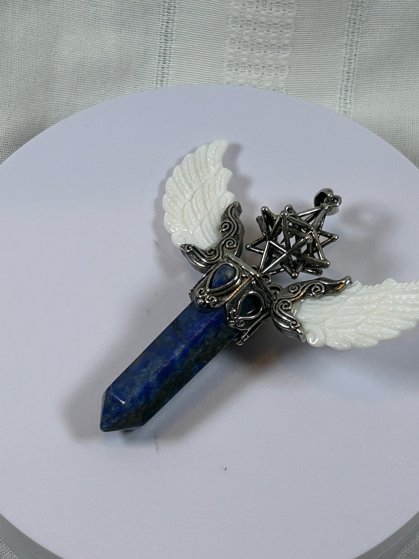 (#73) - LAPIZ LAZULI MERKABA POINT PENDANT WITH WINGS - NEW