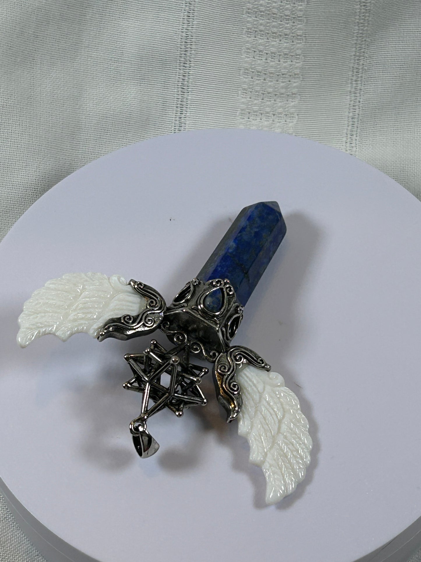 (#73) - LAPIZ LAZULI MERKABA POINT PENDANT WITH WINGS - NEW