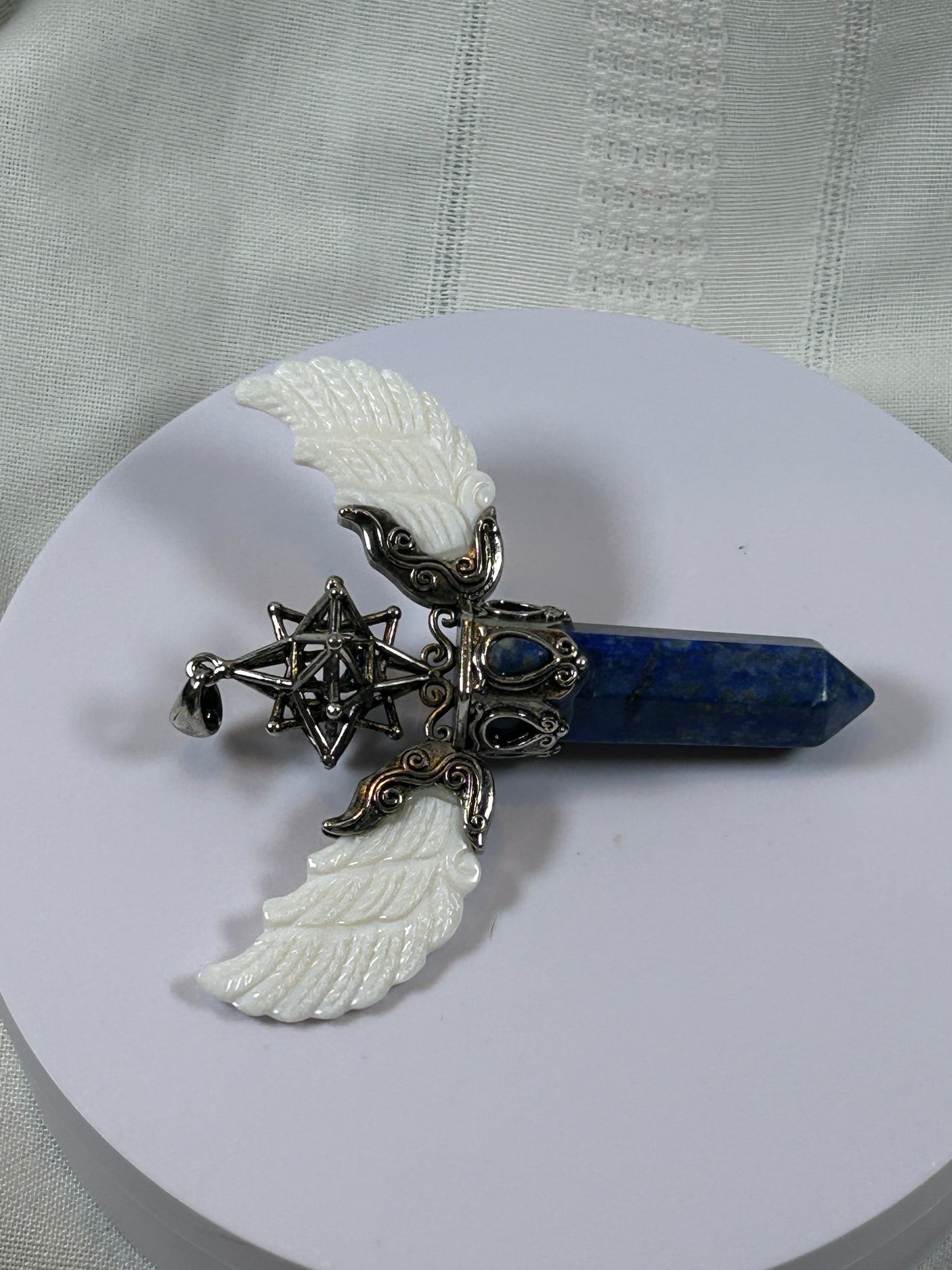 (#73) - LAPIZ LAZULI MERKABA POINT PENDANT WITH WINGS - NEW