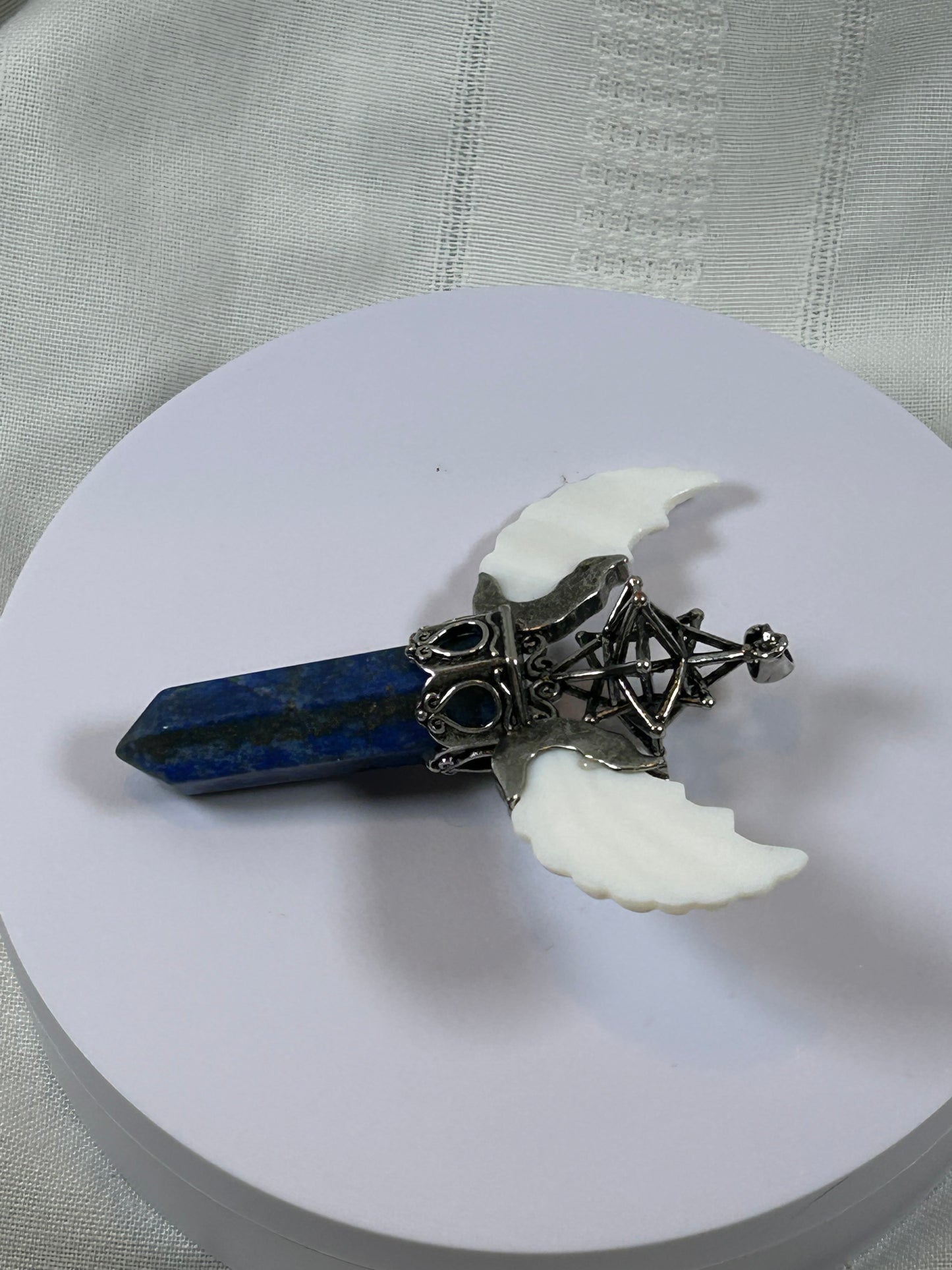 (#73) - LAPIZ LAZULI MERKABA POINT PENDANT WITH WINGS - NEW