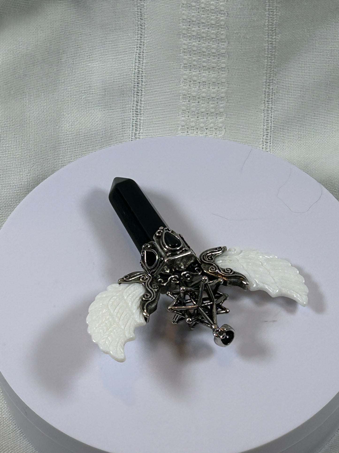 (#74) - OBSIDIAN MERKABA POINT PENDANT WITH WINGS - NEW