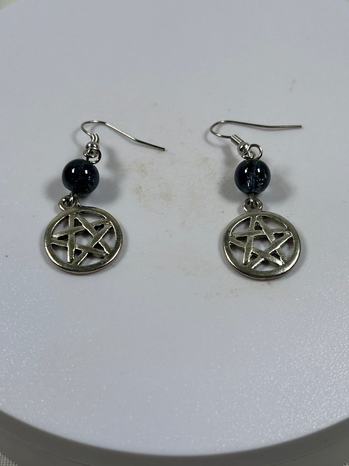 (#1341) - Pentacle Earrings Imitation Obsidian - New