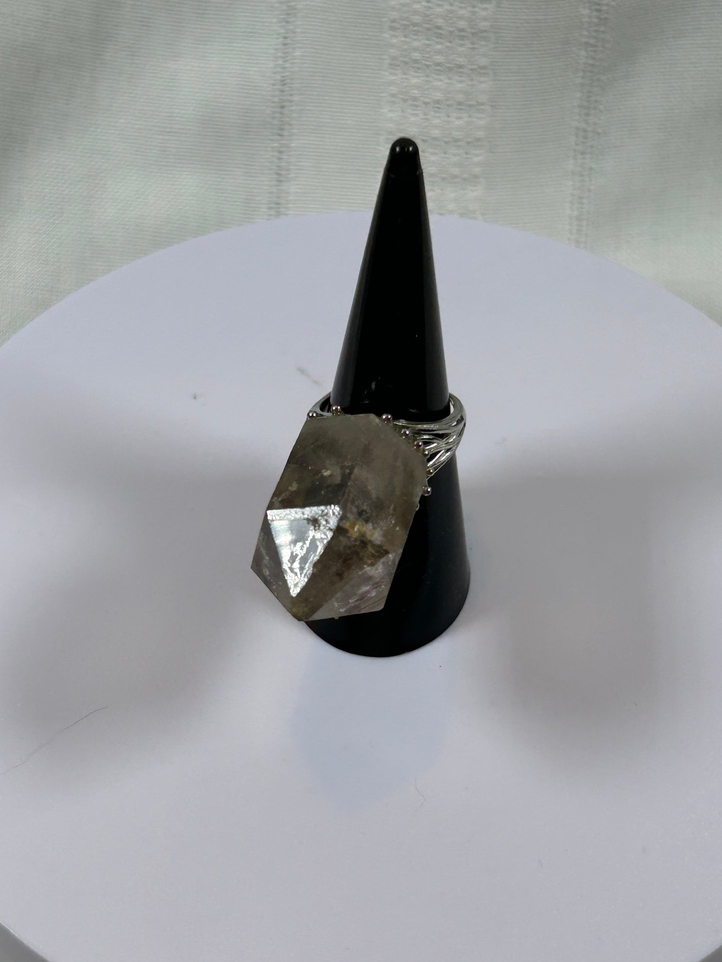 (#76) - SMOKY GARDEN QUARTZ RAW ADJUSTABLE RING - 1-1/4"- NEW