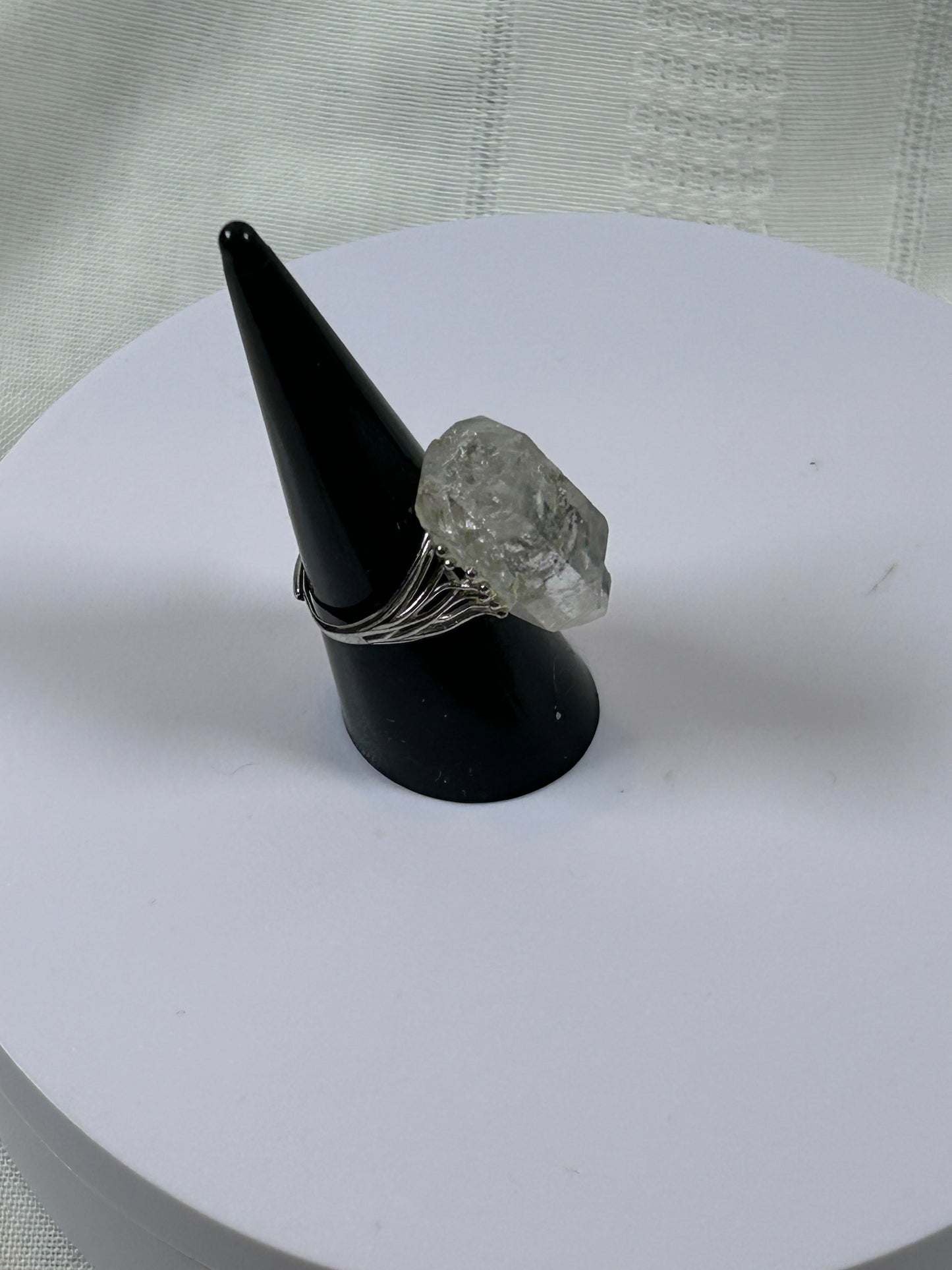 (#77) - CLEAR QUARTZ RAW ADJUSTABLE RING - 1-1/4" - NEW