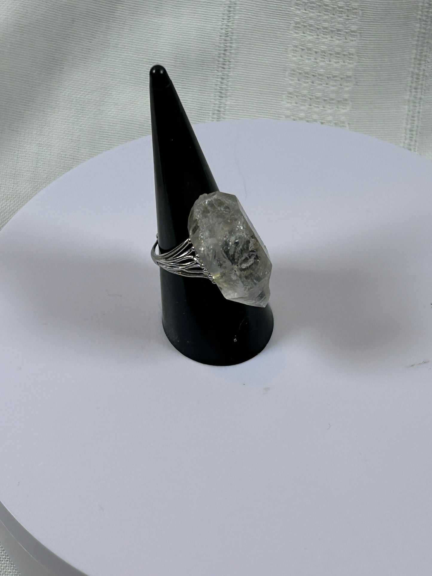 (#77) - CLEAR QUARTZ RAW ADJUSTABLE RING - 1-1/4" - NEW