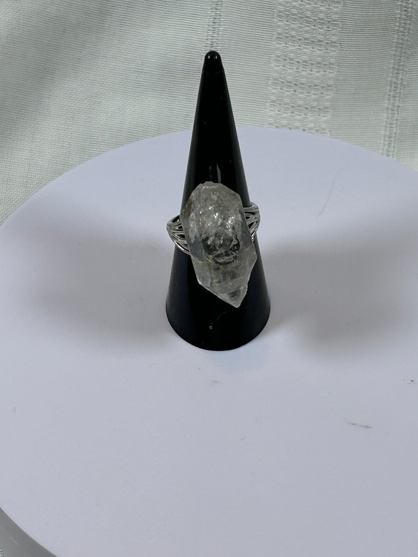 (#77) - CLEAR QUARTZ RAW ADJUSTABLE RING - 1-1/4" - NEW
