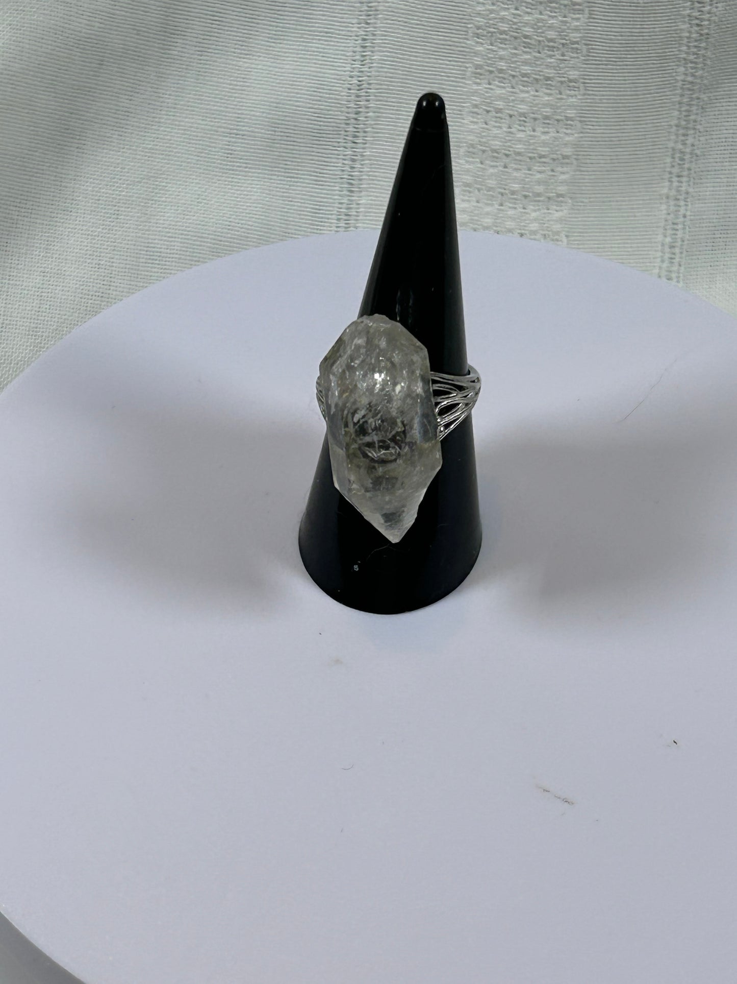 (#77) - CLEAR QUARTZ RAW ADJUSTABLE RING - 1-1/4" - NEW
