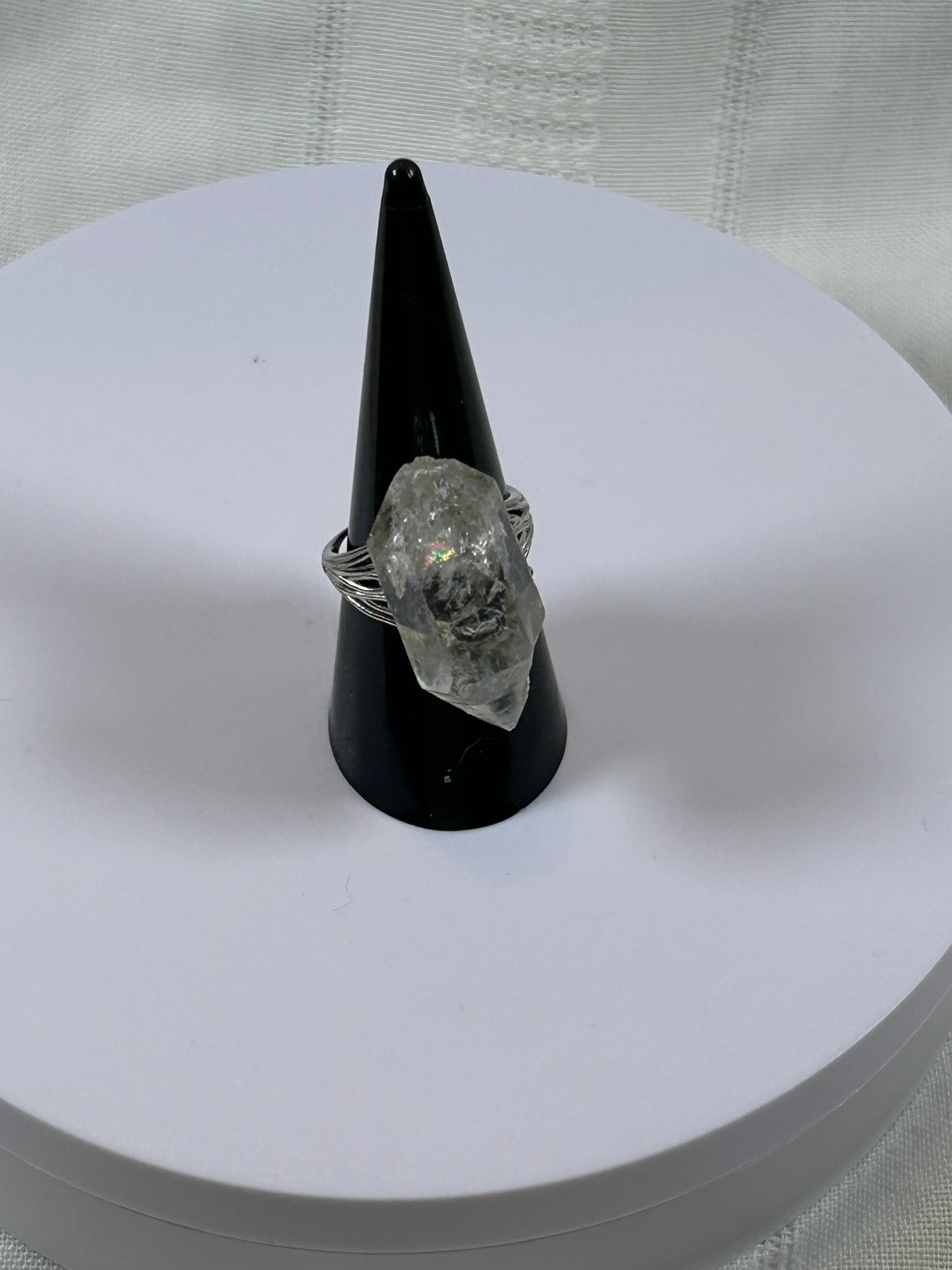 (#77) - CLEAR QUARTZ RAW ADJUSTABLE RING - 1-1/4" - NEW