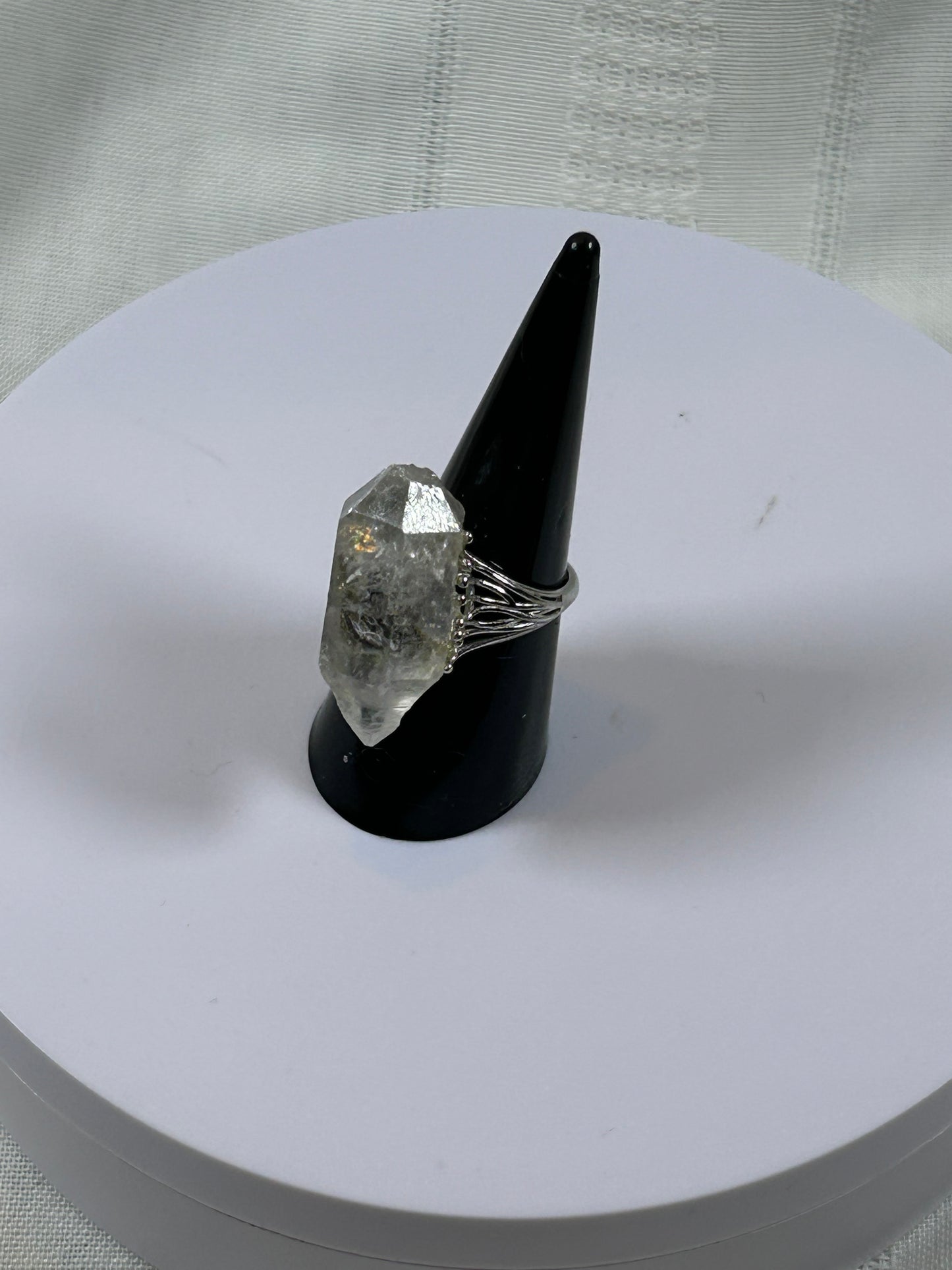 (#77) - CLEAR QUARTZ RAW ADJUSTABLE RING - 1-1/4" - NEW