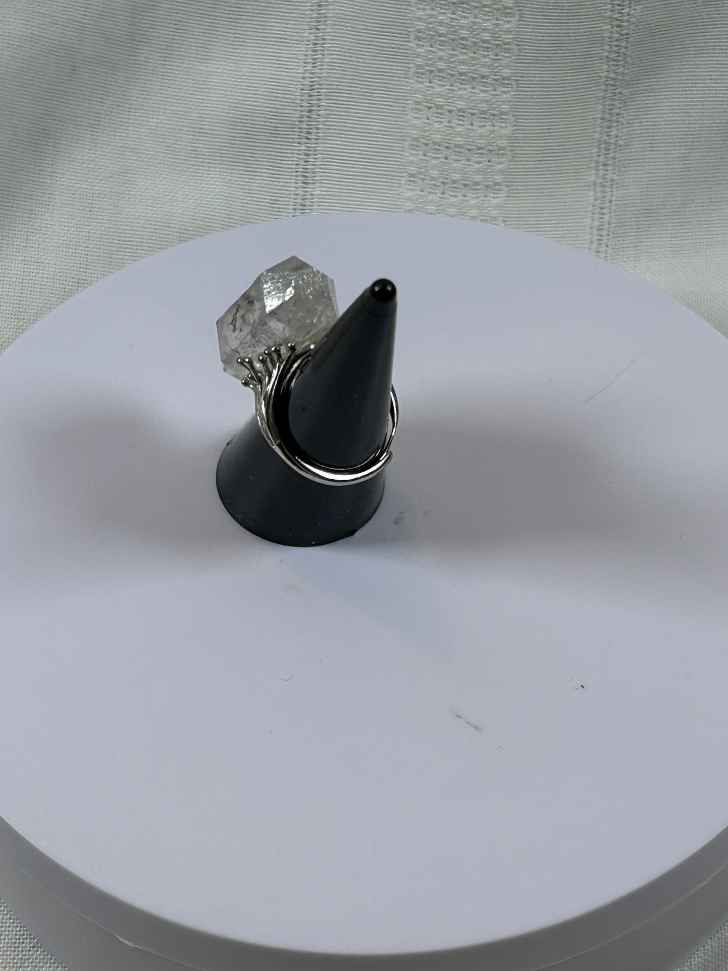 (#77) - CLEAR QUARTZ RAW ADJUSTABLE RING - 1-1/4" - NEW