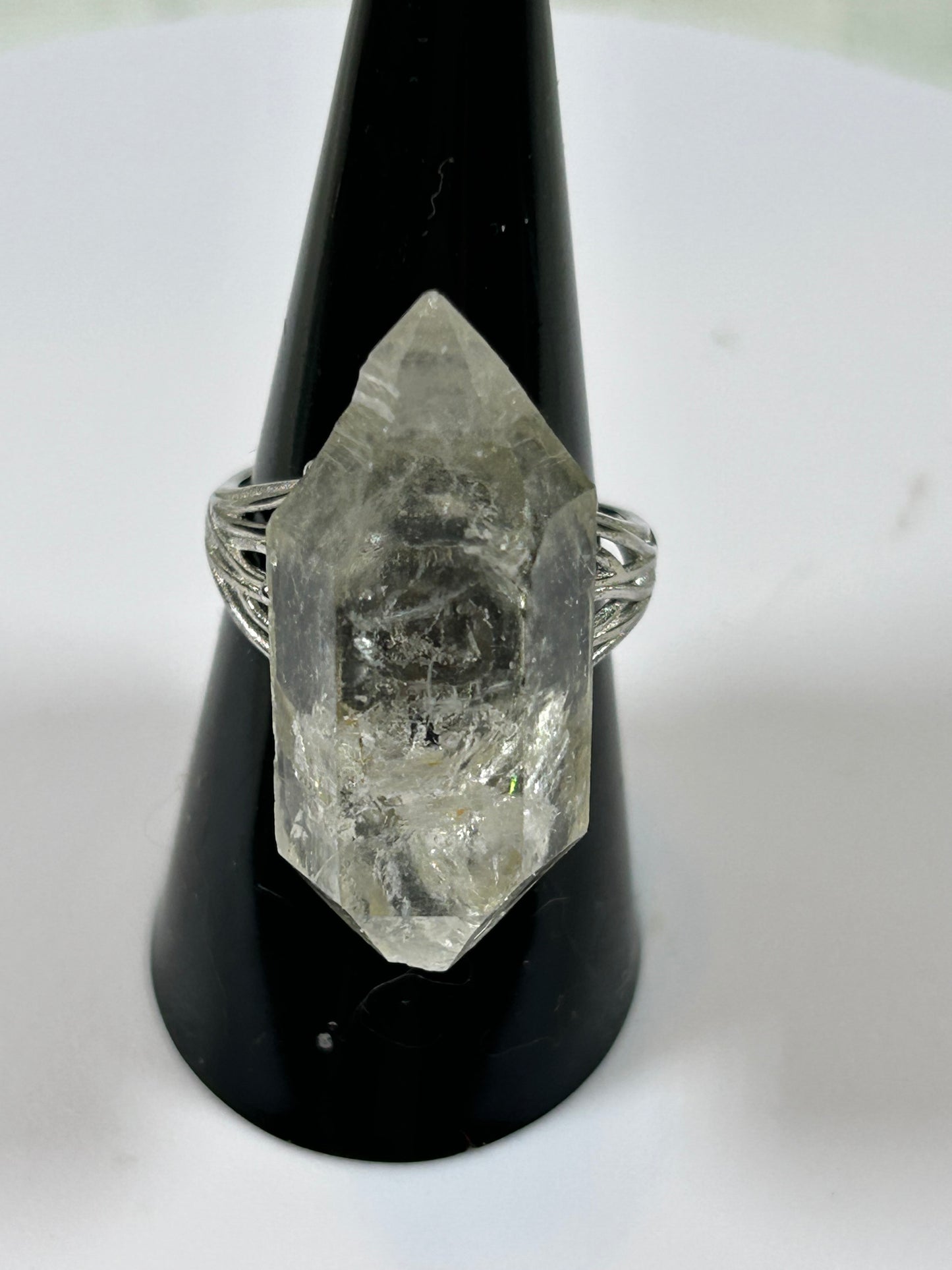 (#77) - CLEAR QUARTZ RAW ADJUSTABLE RING - 1-1/4" - NEW