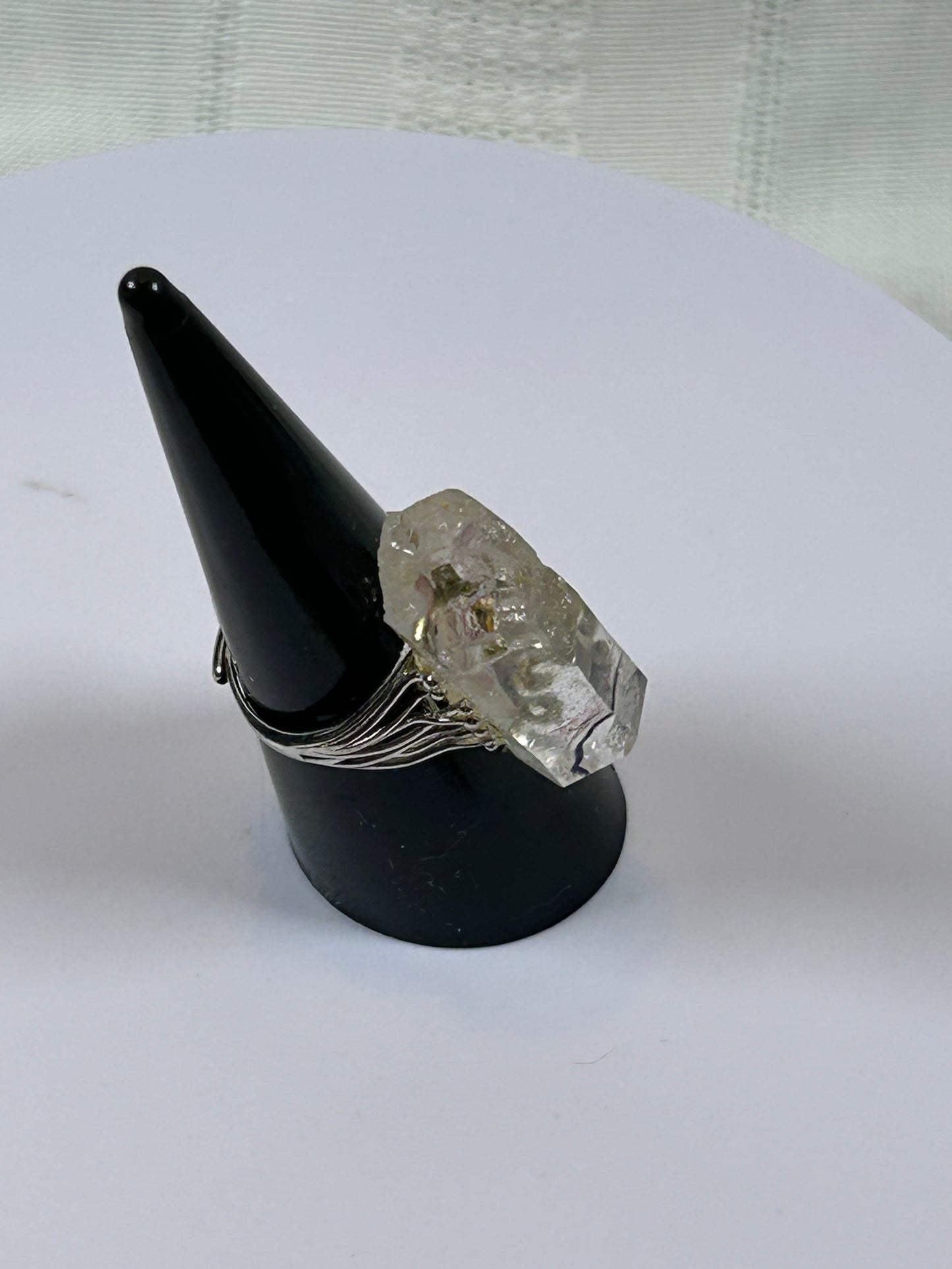 (#78) - CLEAR QUARTZ RAW ADJUSTABLE RING - 1-3/8" NEW