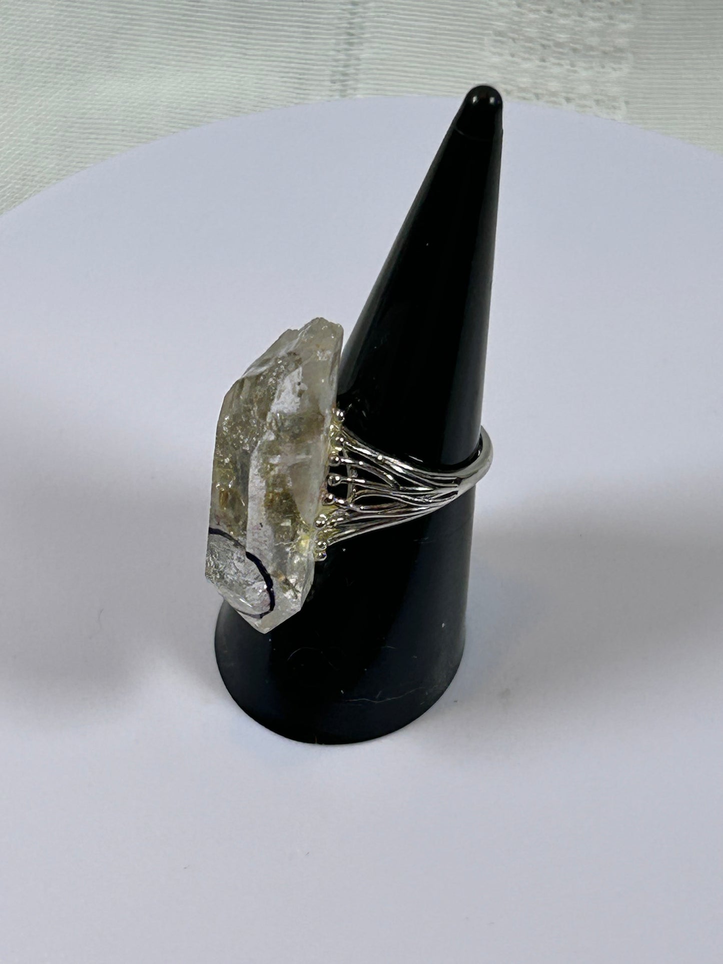 (#78) - CLEAR QUARTZ RAW ADJUSTABLE RING - 1-3/8" NEW
